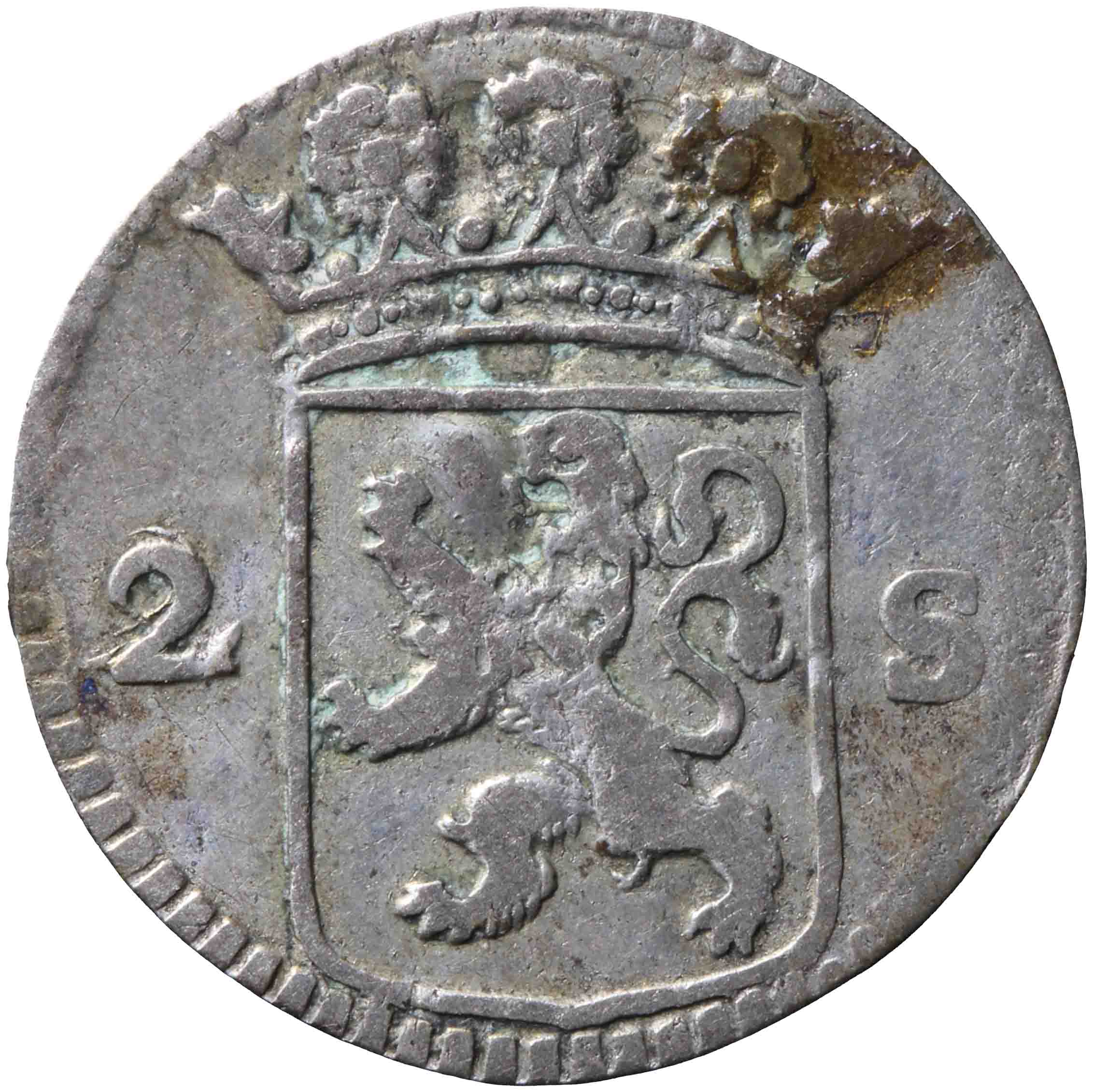 Afbeelding van de voorzijde. dubbele wapenstuiver. Inventarisnummer:DNB-05626