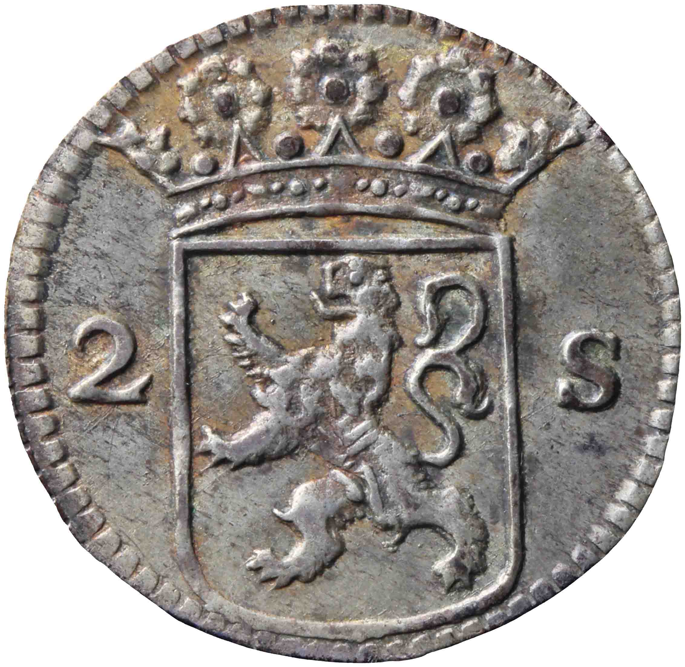 Afbeelding van de voorzijde. dubbele wapenstuiver. Inventarisnummer:DNB-05628