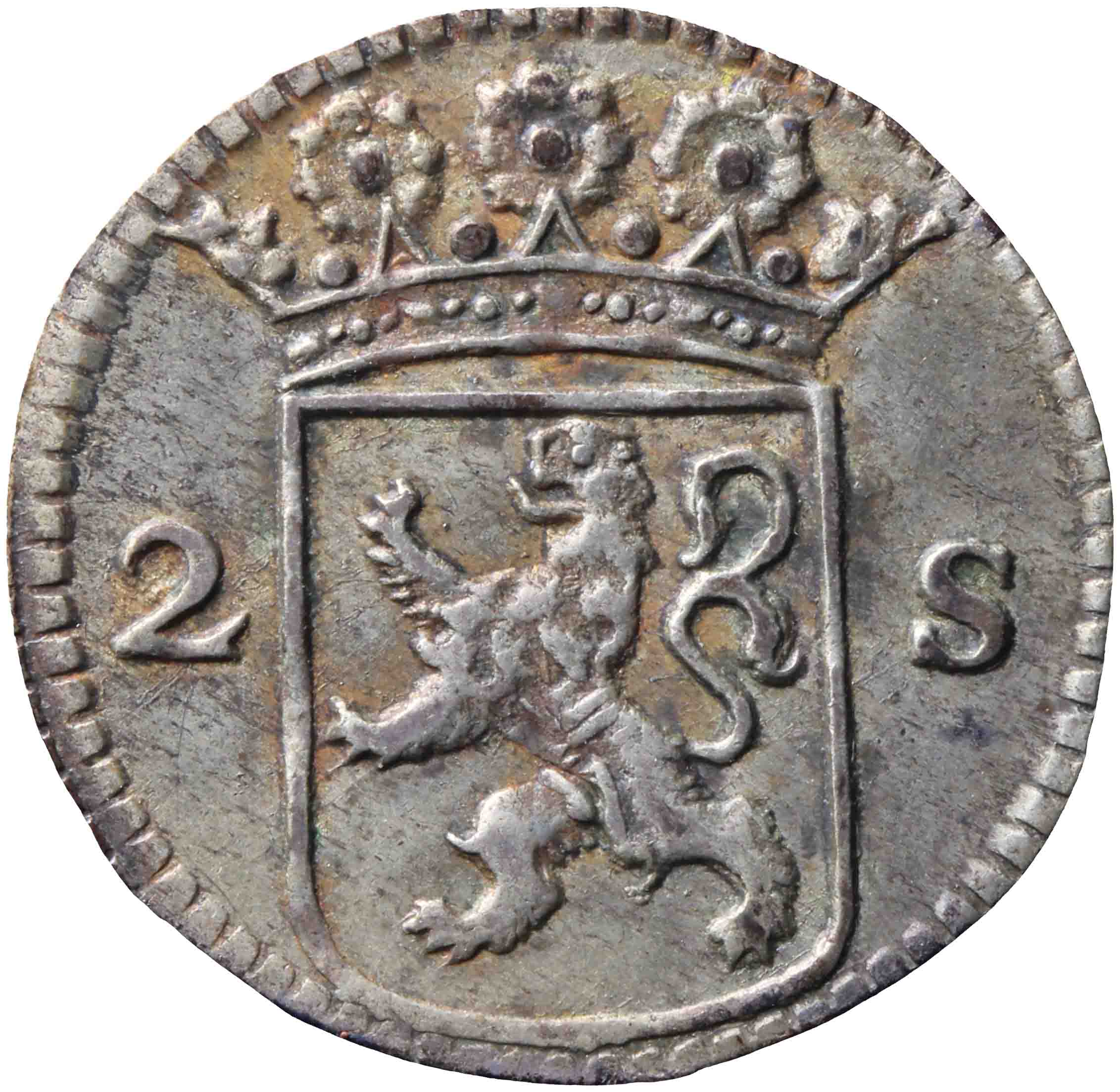 Afbeelding van de voorzijde. dubbele wapenstuiver. Inventarisnummer:DNB-05629