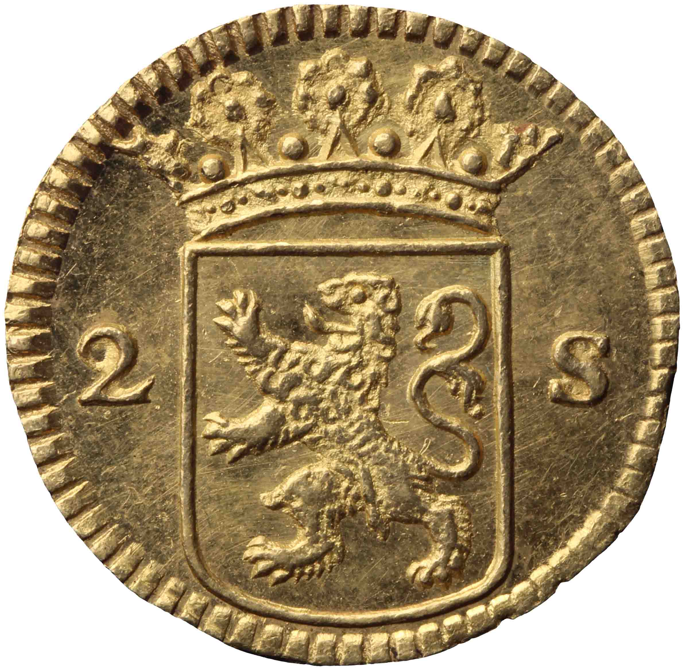 Afbeelding van de voorzijde. dubbele wapenstuiver. Inventarisnummer:DNB-05633