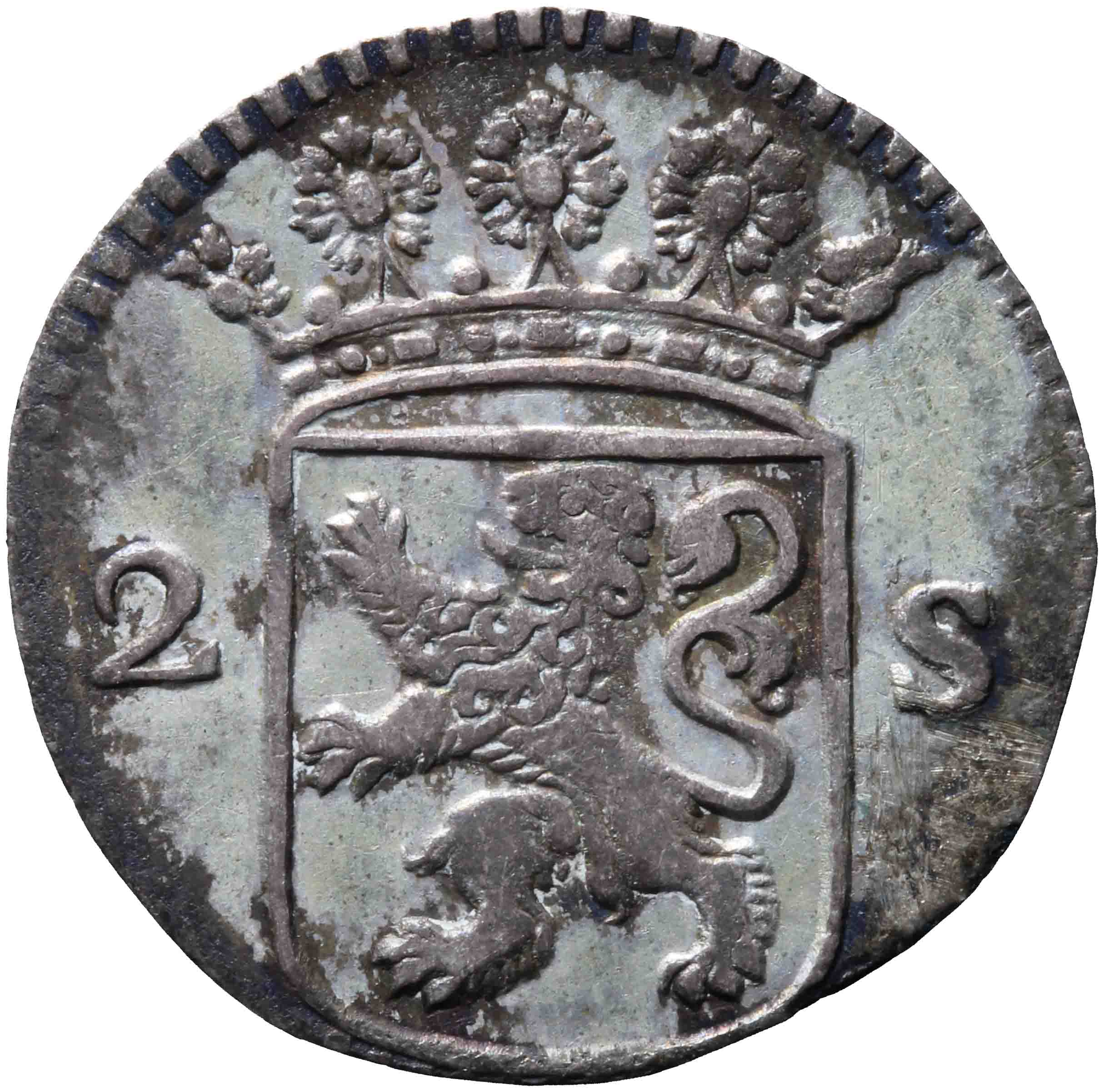 Afbeelding van de voorzijde. dubbele wapenstuiver. Inventarisnummer:DNB-05638