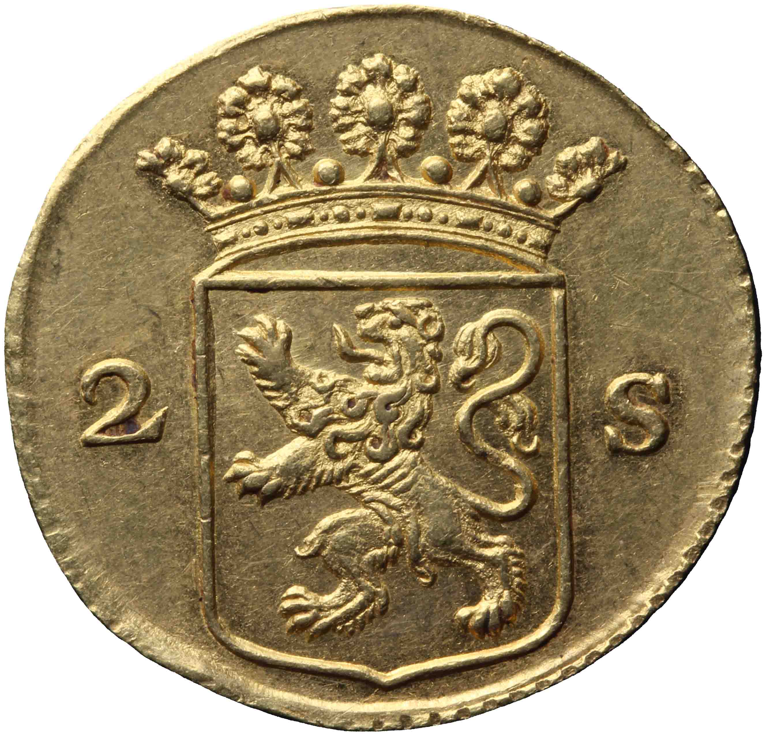 Afbeelding van de voorzijde. dubbele wapenstuiver. Inventarisnummer:DNB-05652