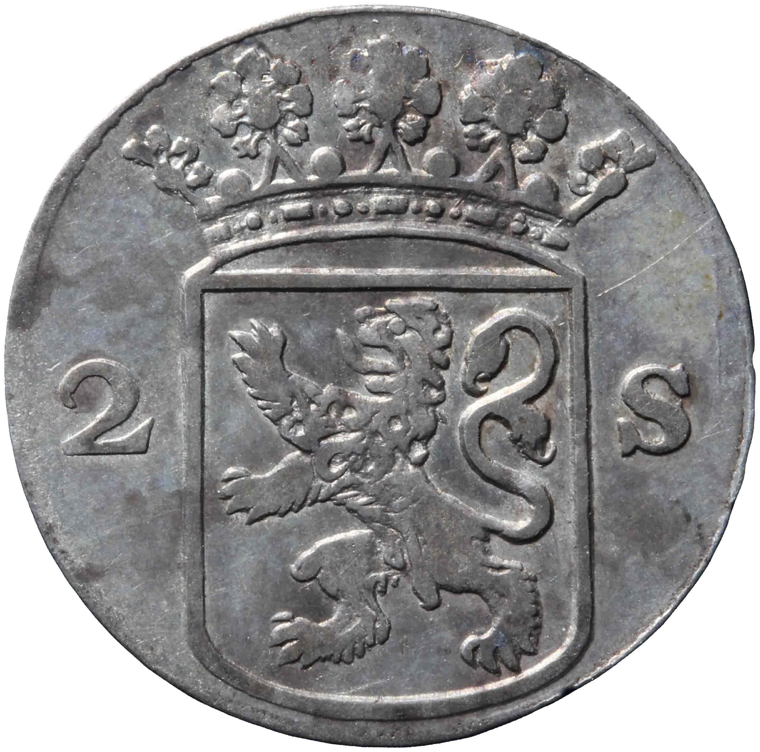 Afbeelding van de voorzijde. dubbele wapenstuiver. Inventarisnummer:DNB-05655