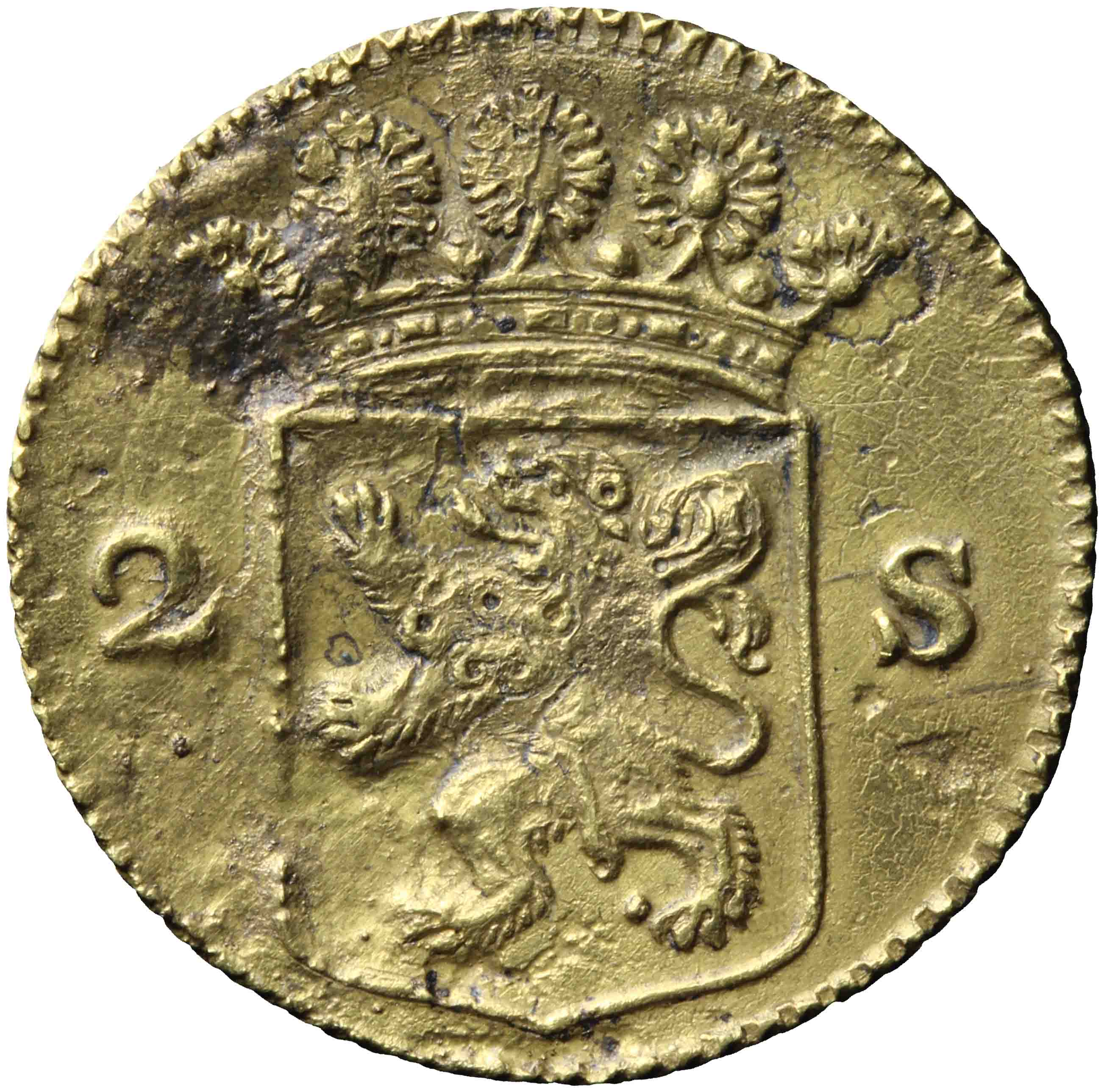 Afbeelding van de voorzijde. dubbele wapenstuiver. Inventarisnummer:DNB-05666