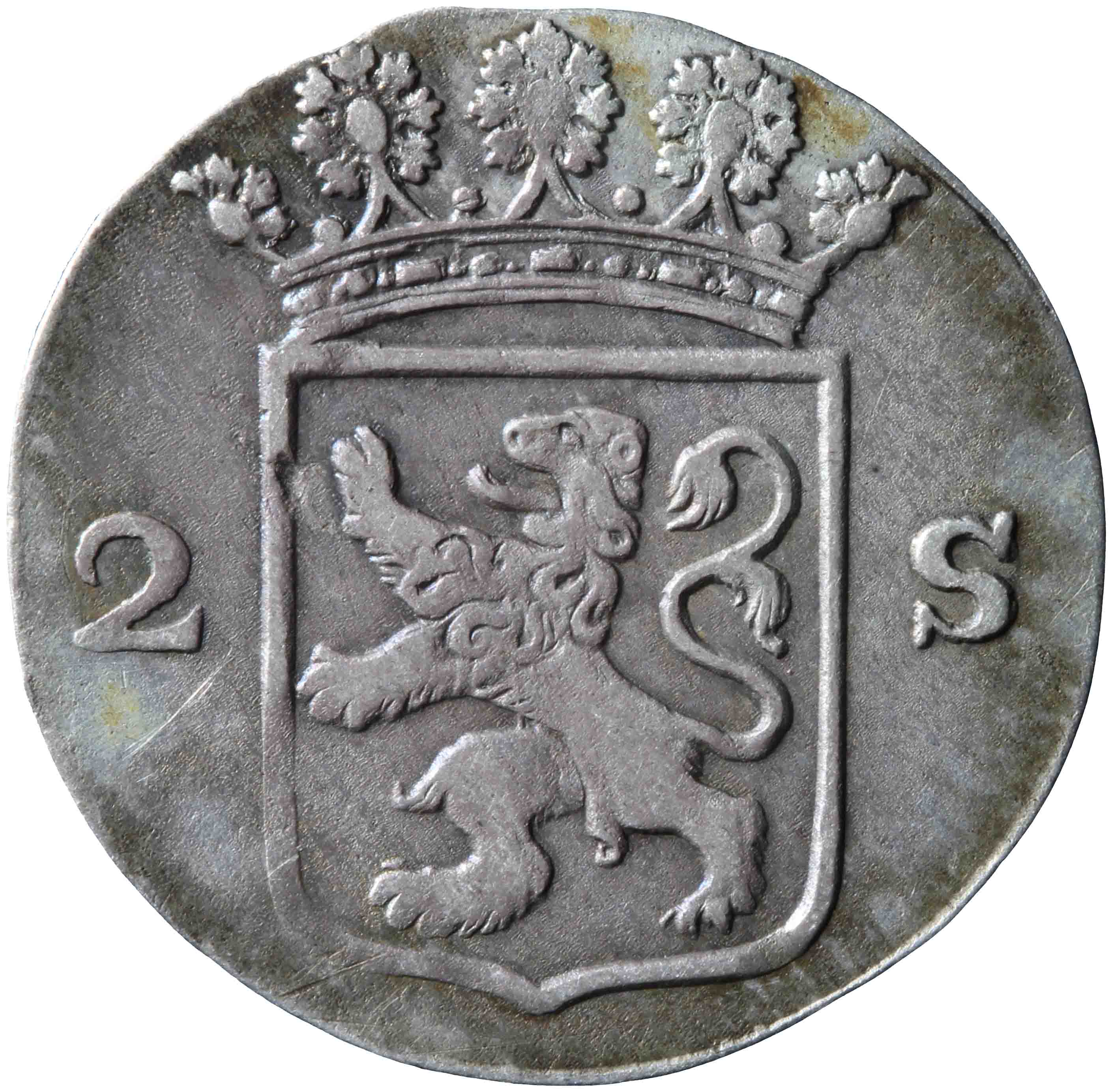 Afbeelding van de voorzijde. dubbele wapenstuiver. Inventarisnummer:DNB-05695