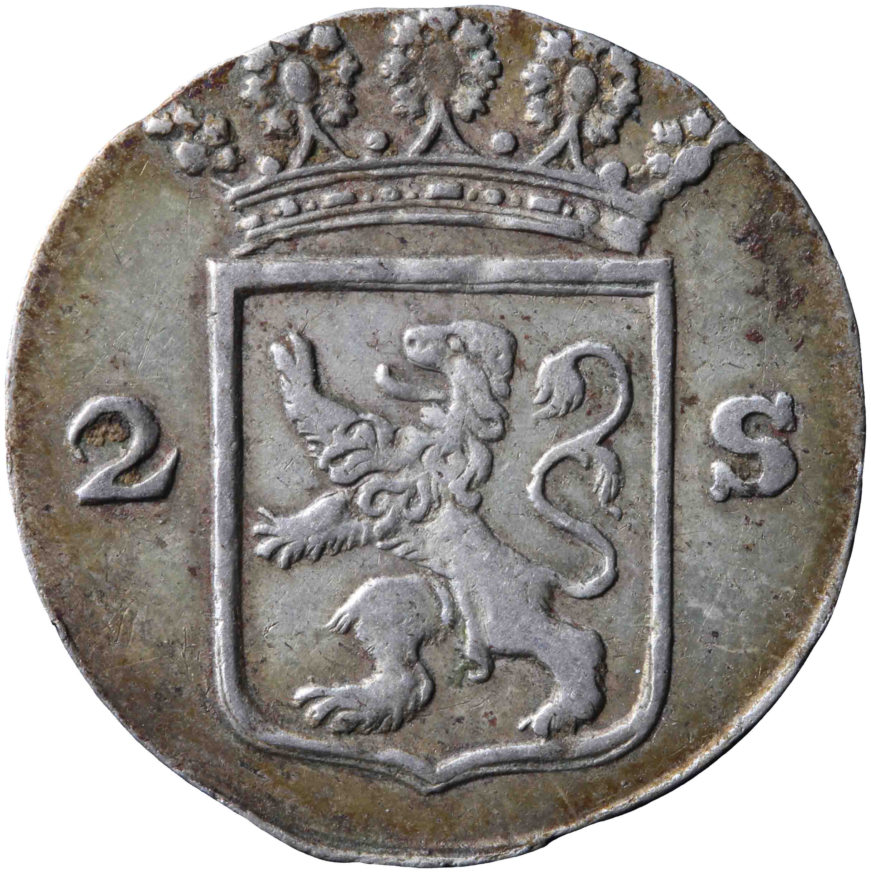 Afbeelding van de voorzijde. dubbele wapenstuiver. Inventarisnummer:DNB-05697