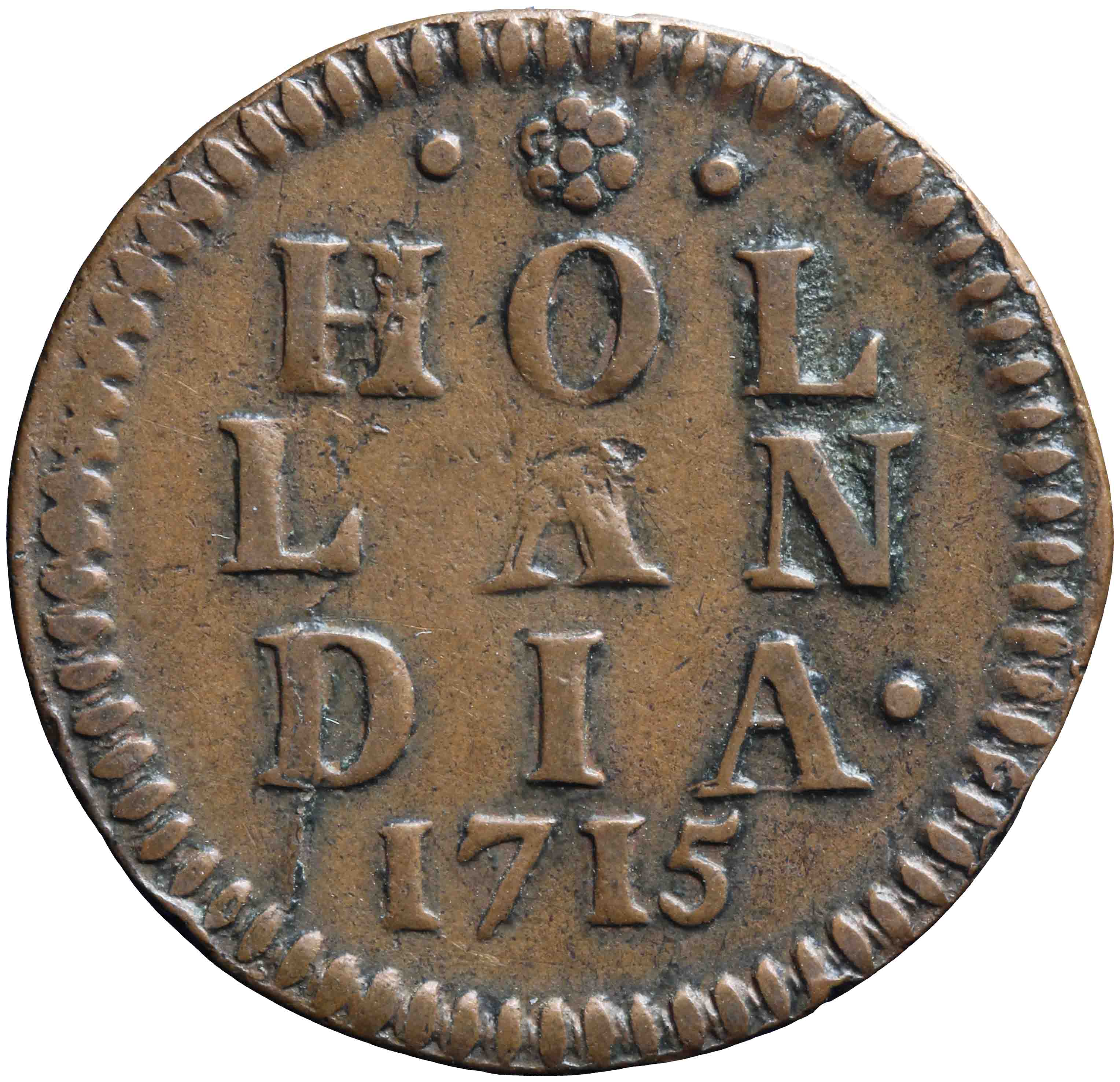 Afbeelding van de keerzijde. duit. Inventarisnummer:DNB-05709
