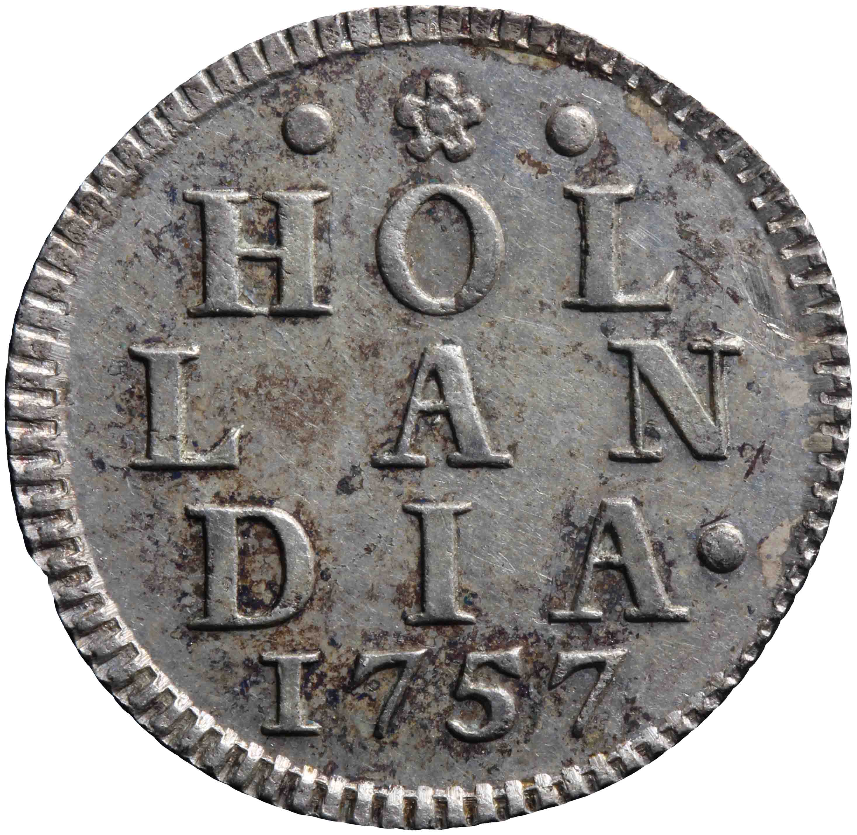 Afbeelding van de keerzijde. duit. Inventarisnummer:DNB-05732