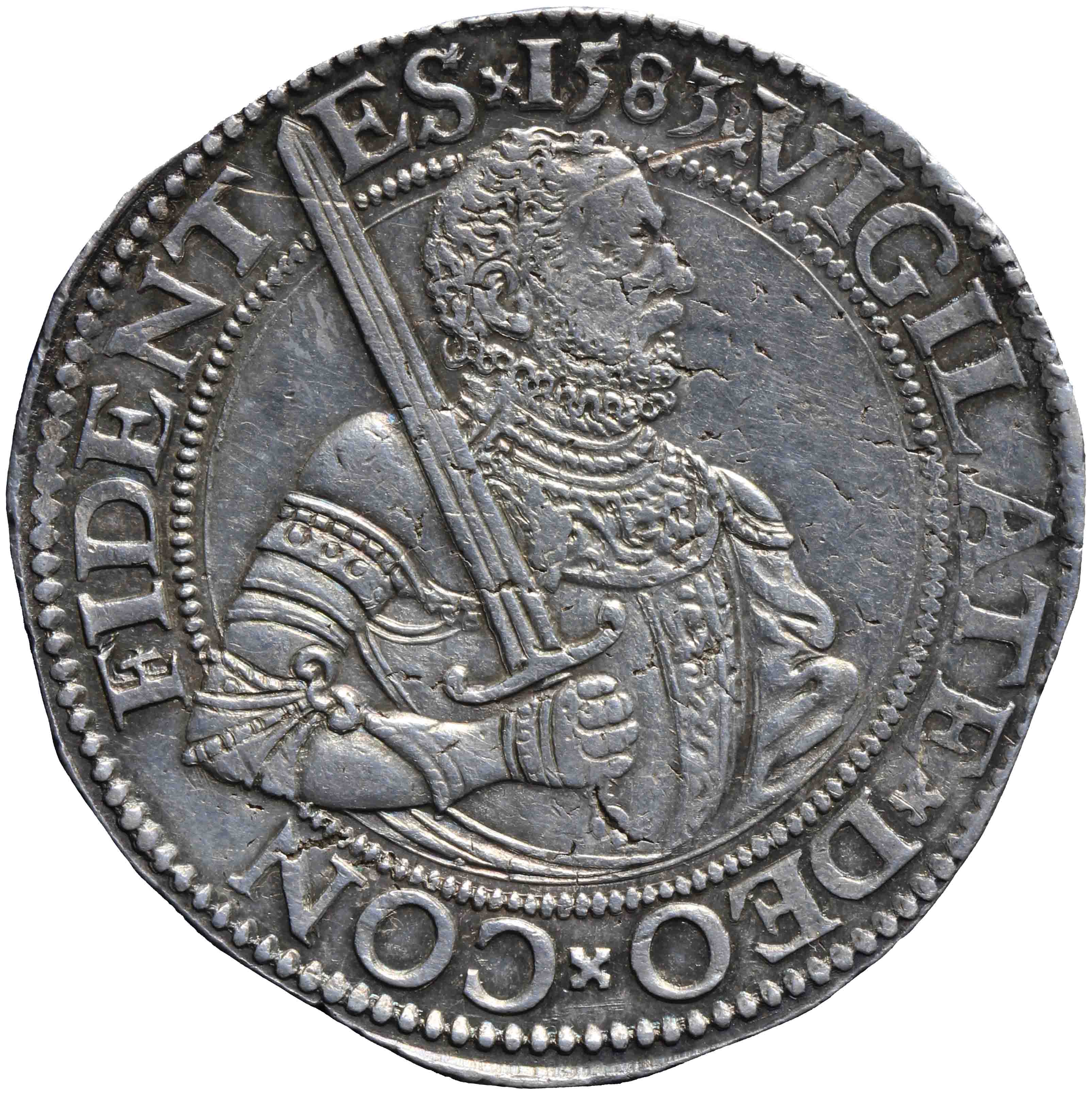Afbeelding van de voorzijde. Hollandse of gehelmde rijksdaalder of Prinsendaalder. Inventarisnummer:DNB-05830