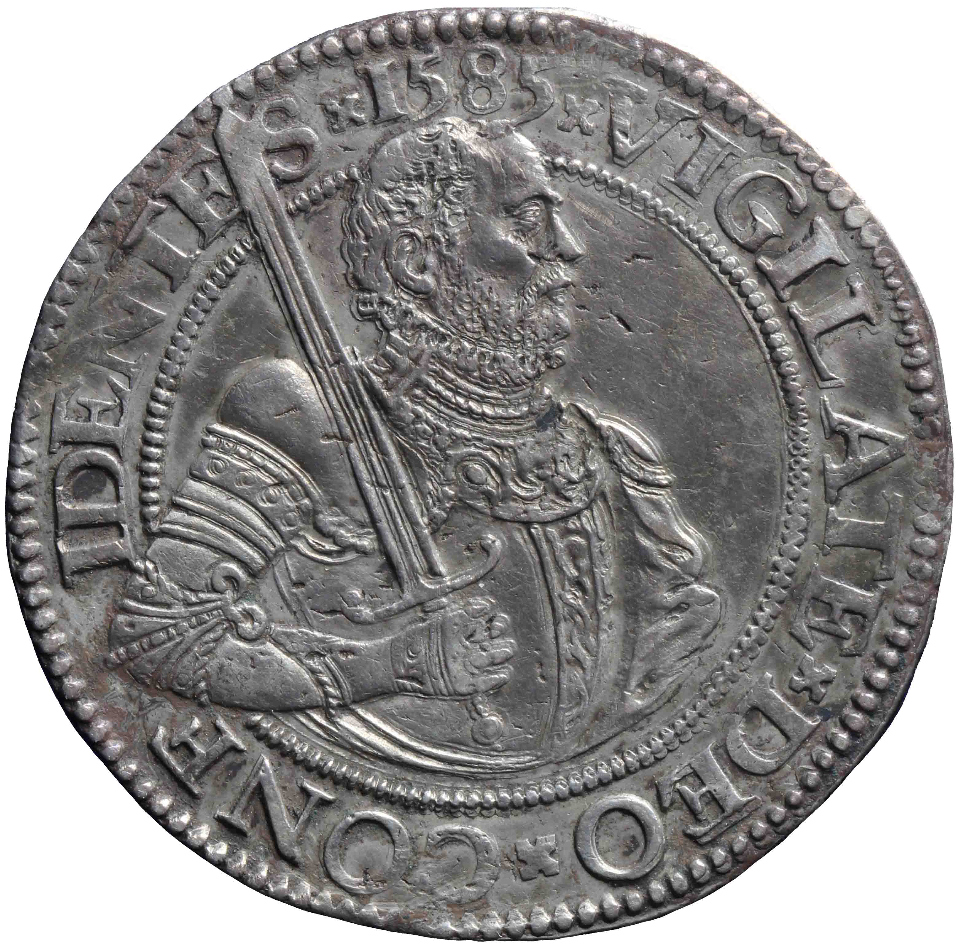 Afbeelding van de voorzijde. Hollandse of gehelmde rijksdaalder of Prinsendaalder. Inventarisnummer:DNB-05834