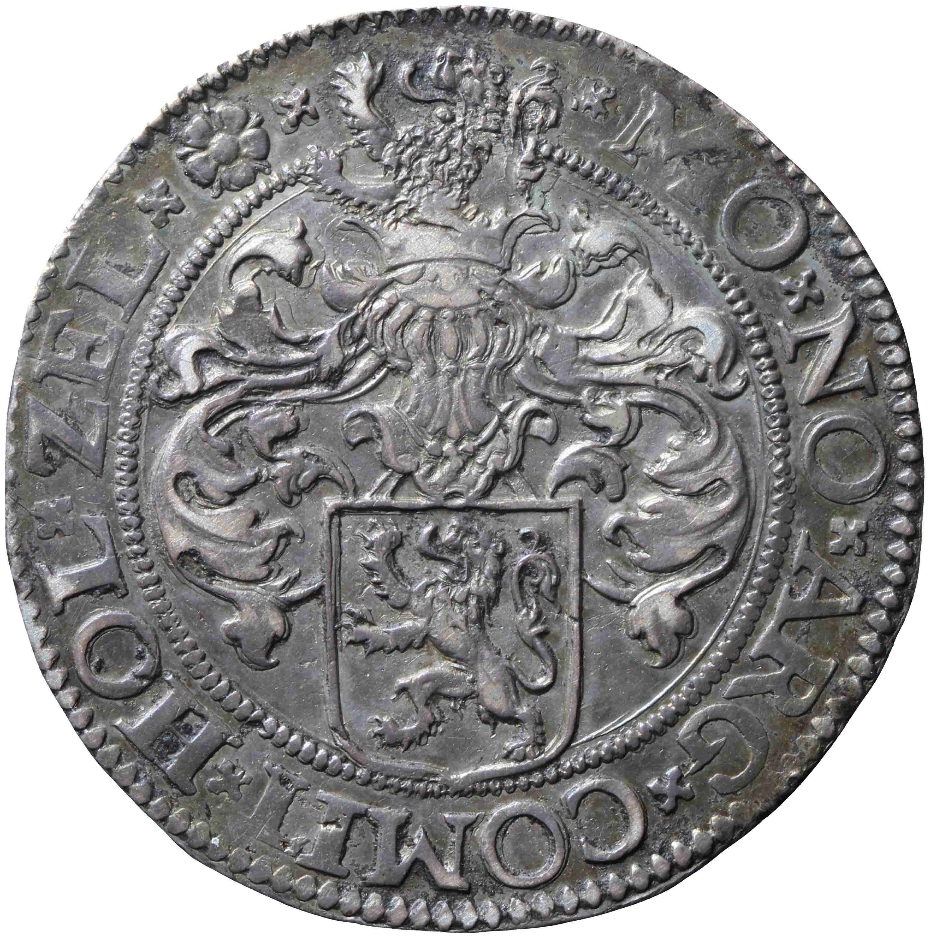 Afbeelding van de keerzijde. Hollandse of gehelmde rijksdaalder of Prinsendaalder. Inventarisnummer:DNB-05834