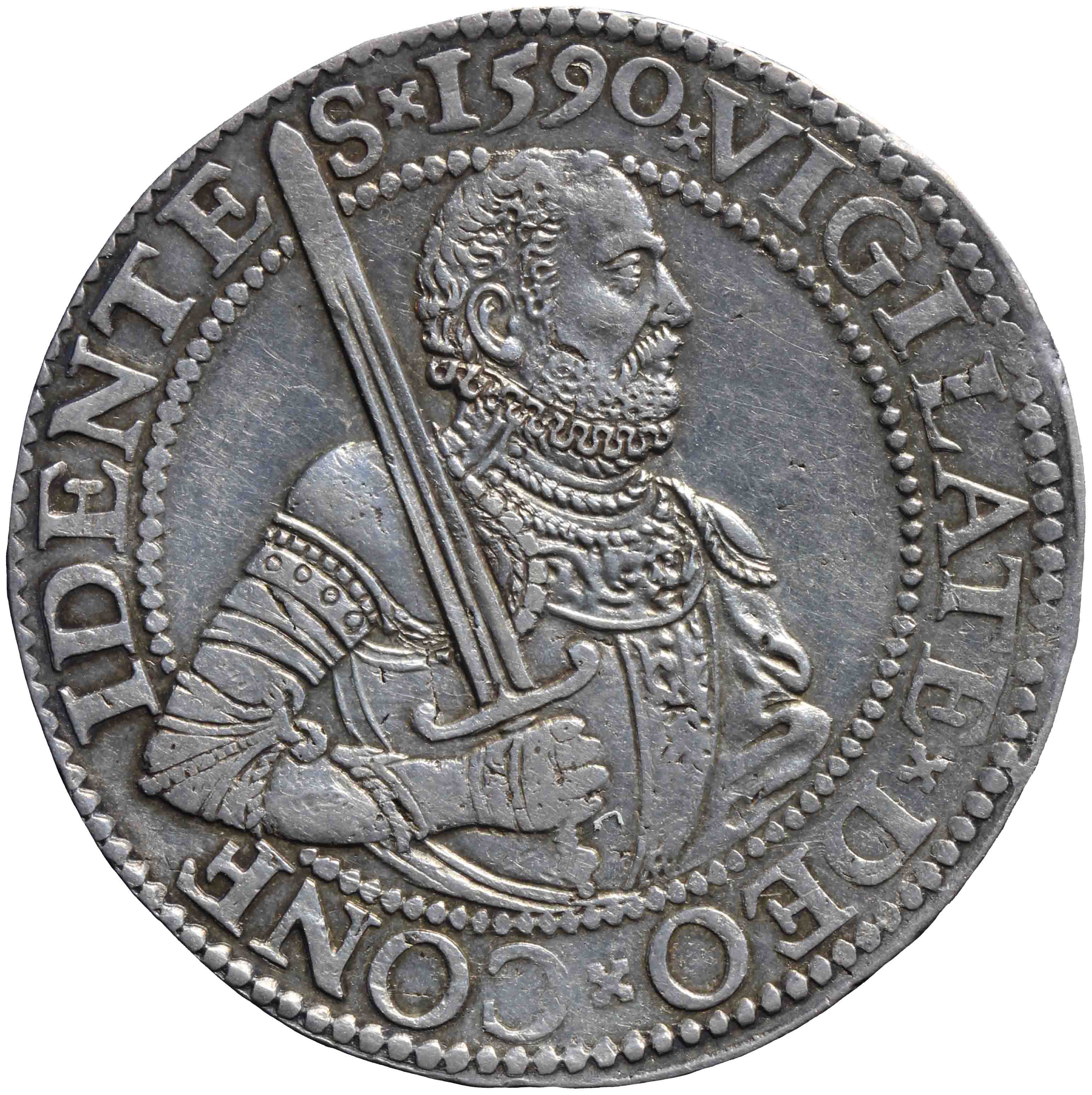 Afbeelding van de voorzijde. Hollandse of gehelmde rijksdaalder of Prinsendaalder. Inventarisnummer:DNB-05835