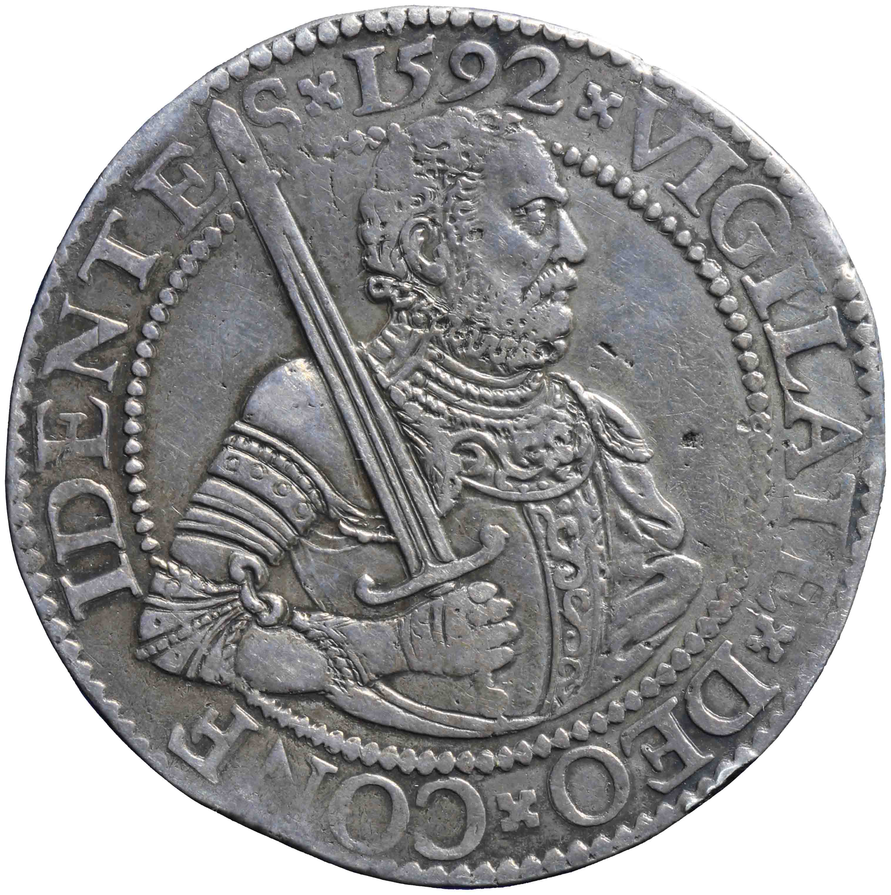 Afbeelding van de voorzijde. Hollandse of gehelmde rijksdaalder of Prinsendaalder. Inventarisnummer:DNB-05838