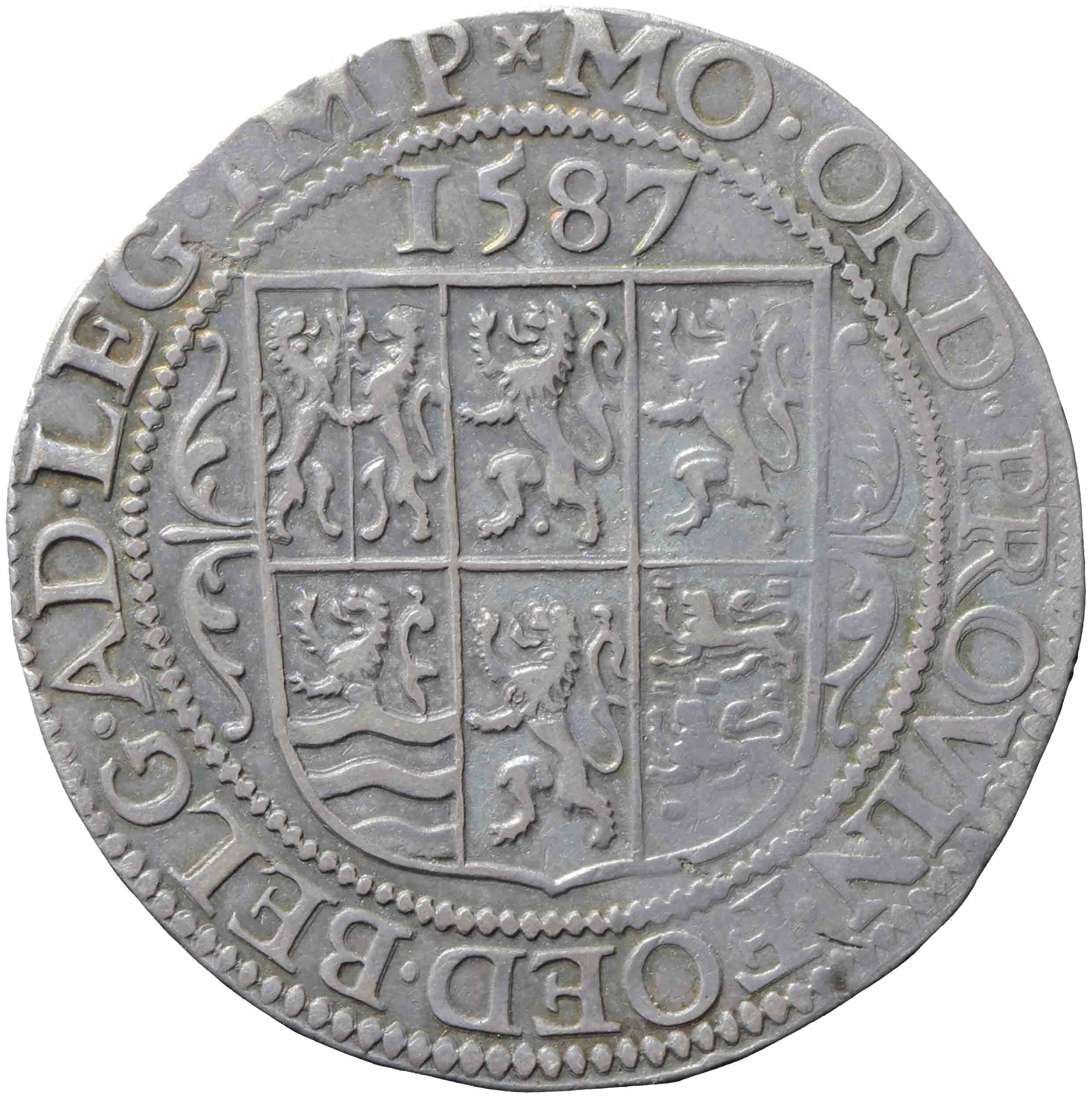 Afbeelding van de keerzijde. halve Leicester- of unierijksdaalder. Inventarisnummer:DNB-05876