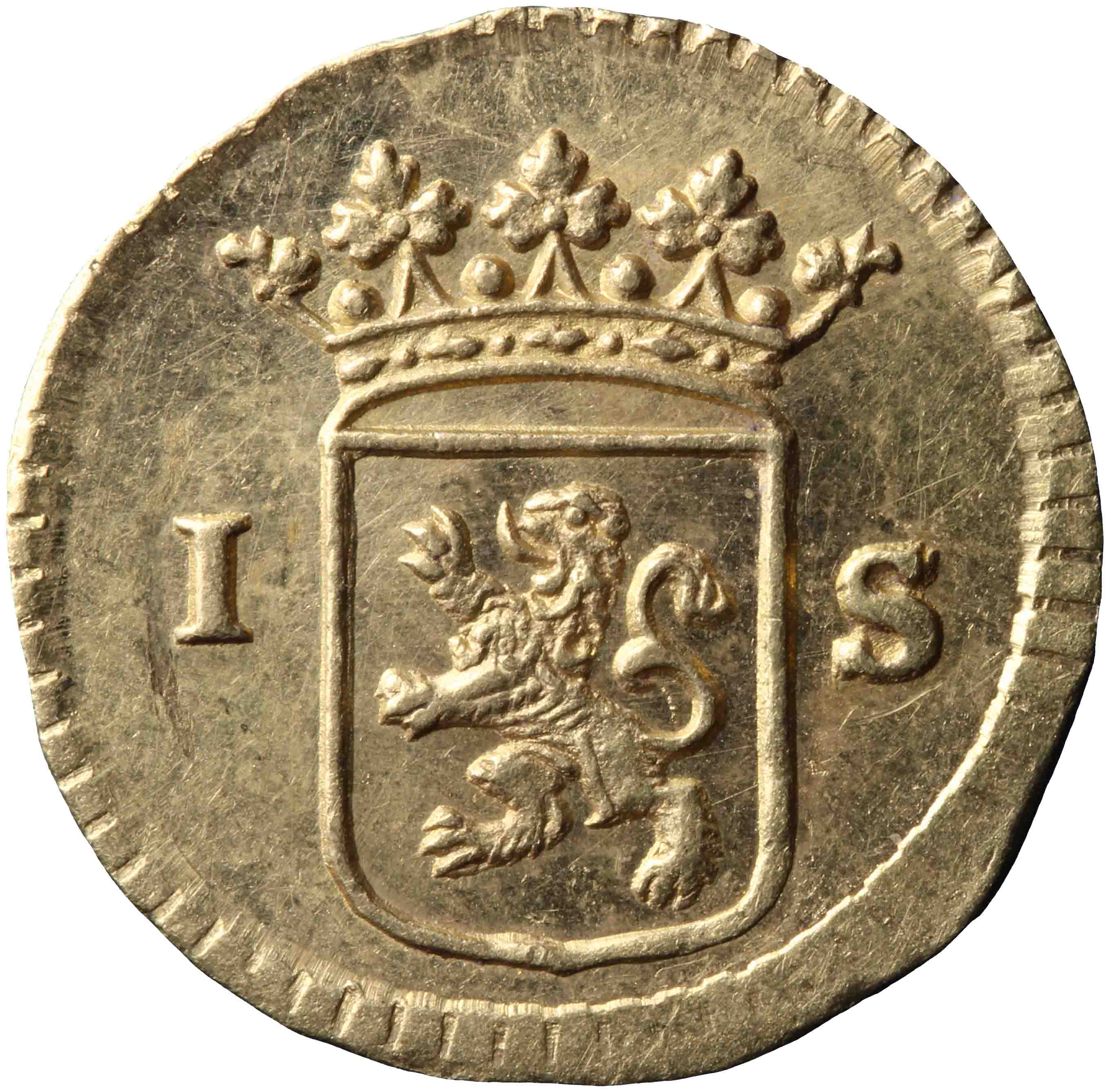 Afbeelding van de voorzijde. stuiver of wapenstuiver. Inventarisnummer:DNB-06086