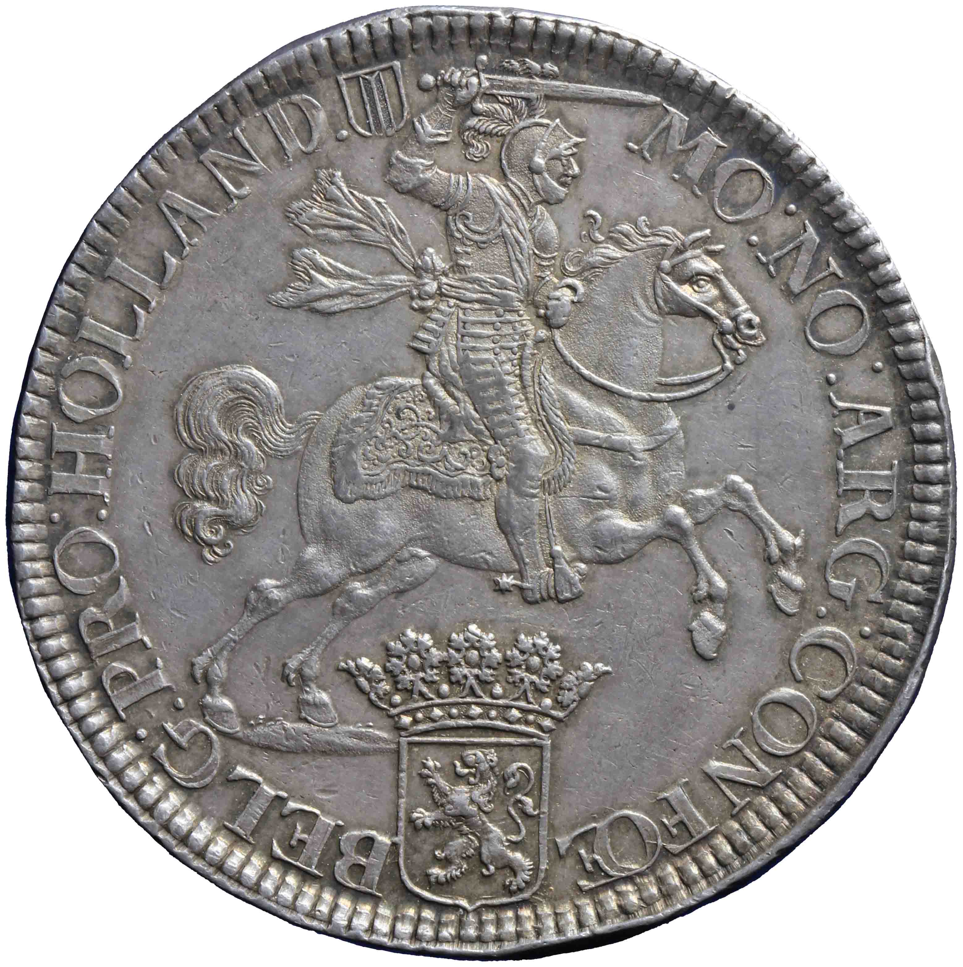 Afbeelding van de voorzijde. zilveren rijder of dukaton. Inventarisnummer:DNB-06144