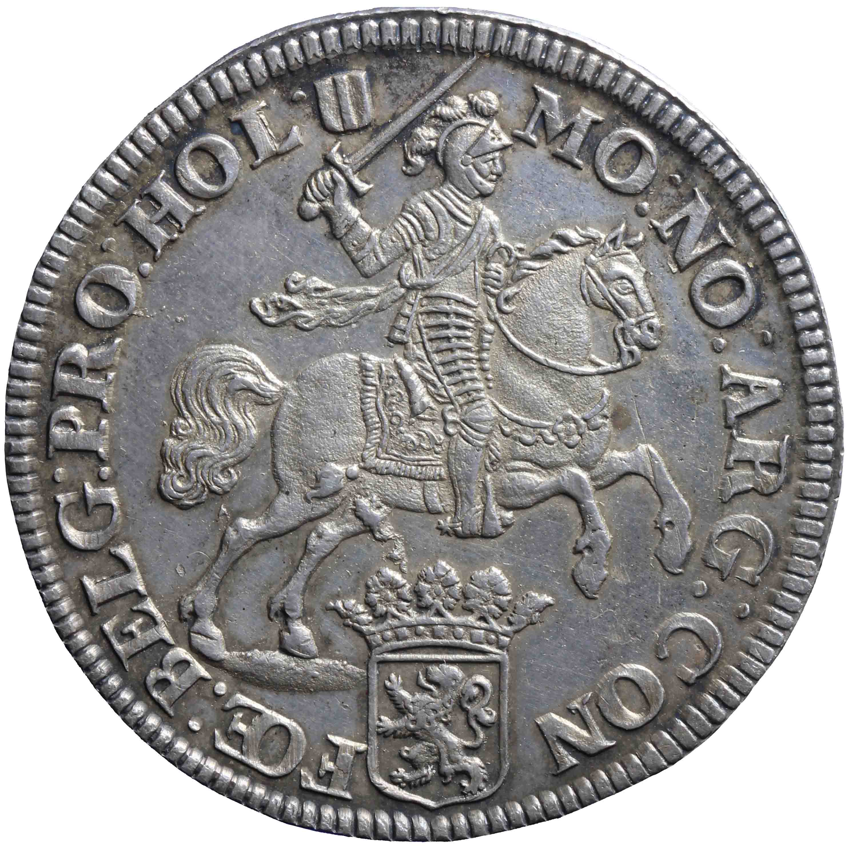 Afbeelding van de voorzijde. zilveren rijder of dukaton. Inventarisnummer:DNB-06153