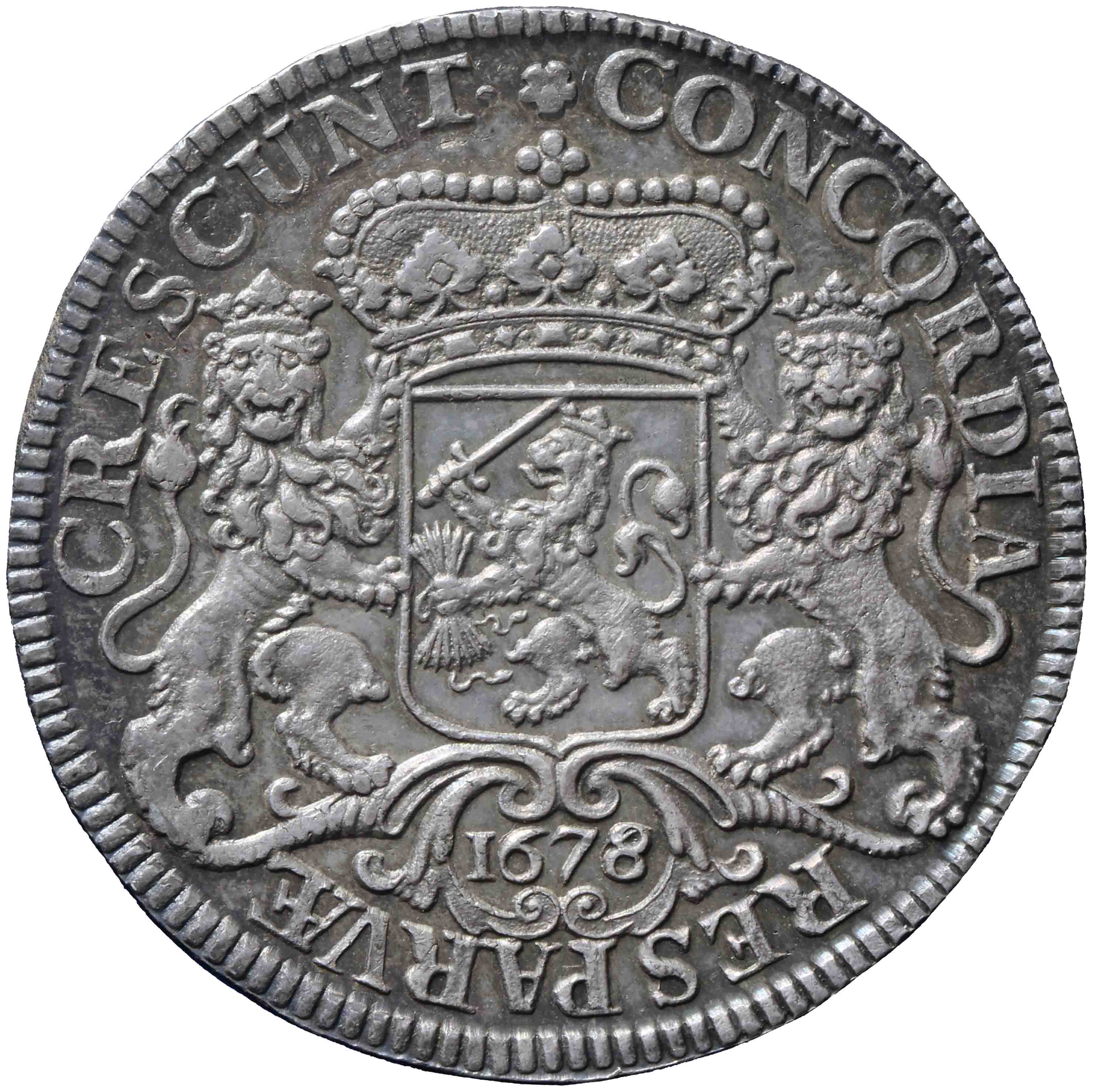 Afbeelding van de keerzijde. zilveren rijder of dukaton. Inventarisnummer:DNB-06153