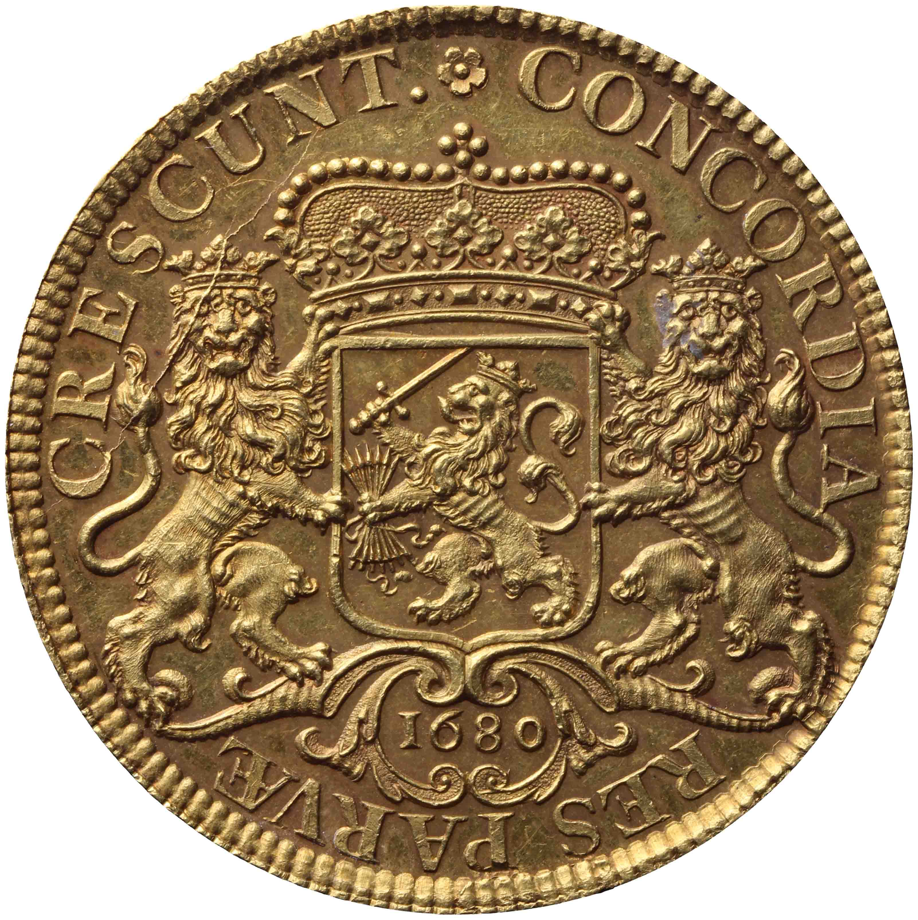 Afbeelding van de keerzijde. zilveren rijder of dukaton. Inventarisnummer:DNB-06156