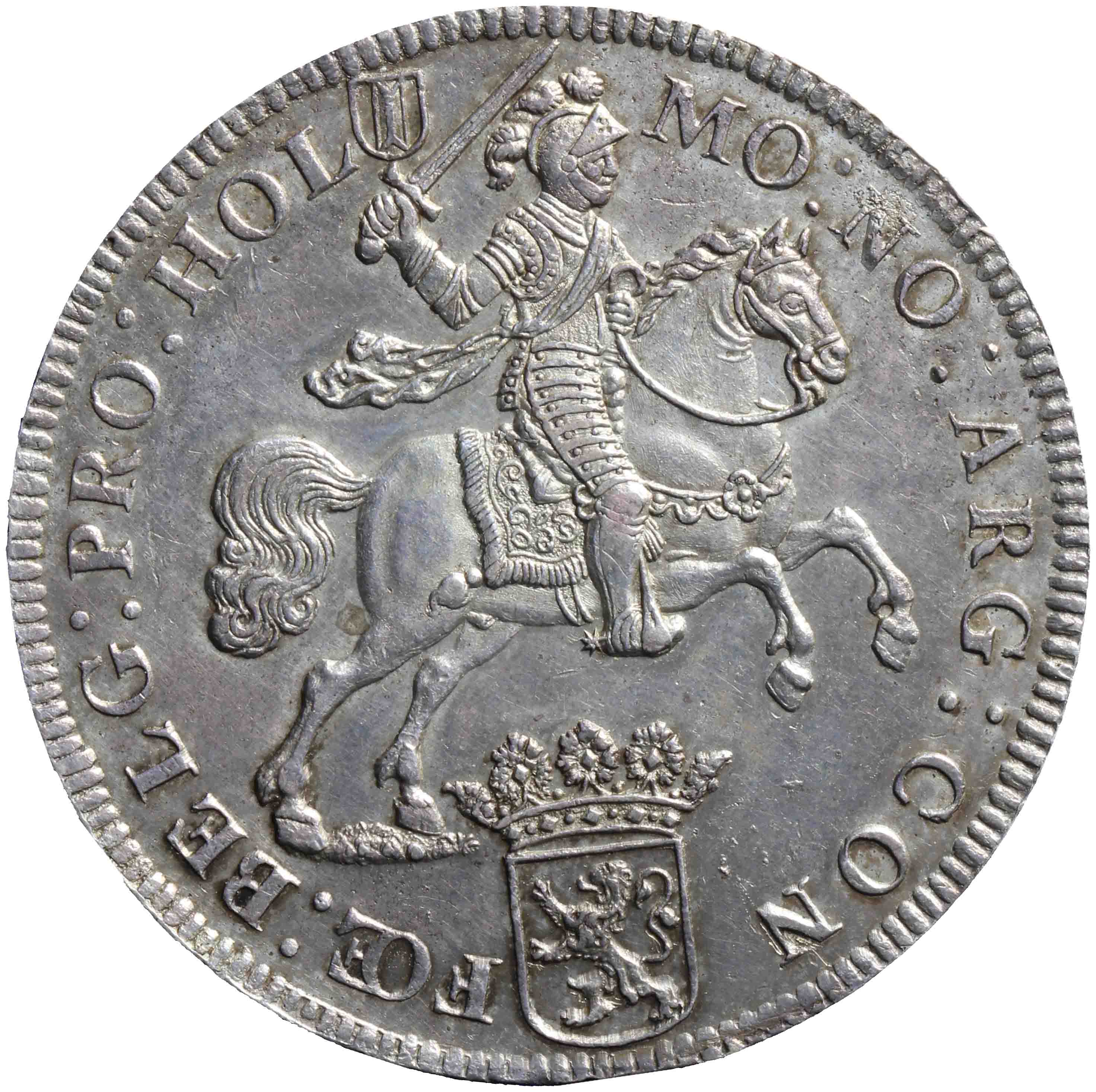 Afbeelding van de voorzijde. zilveren rijder of dukaton. Inventarisnummer:DNB-06158