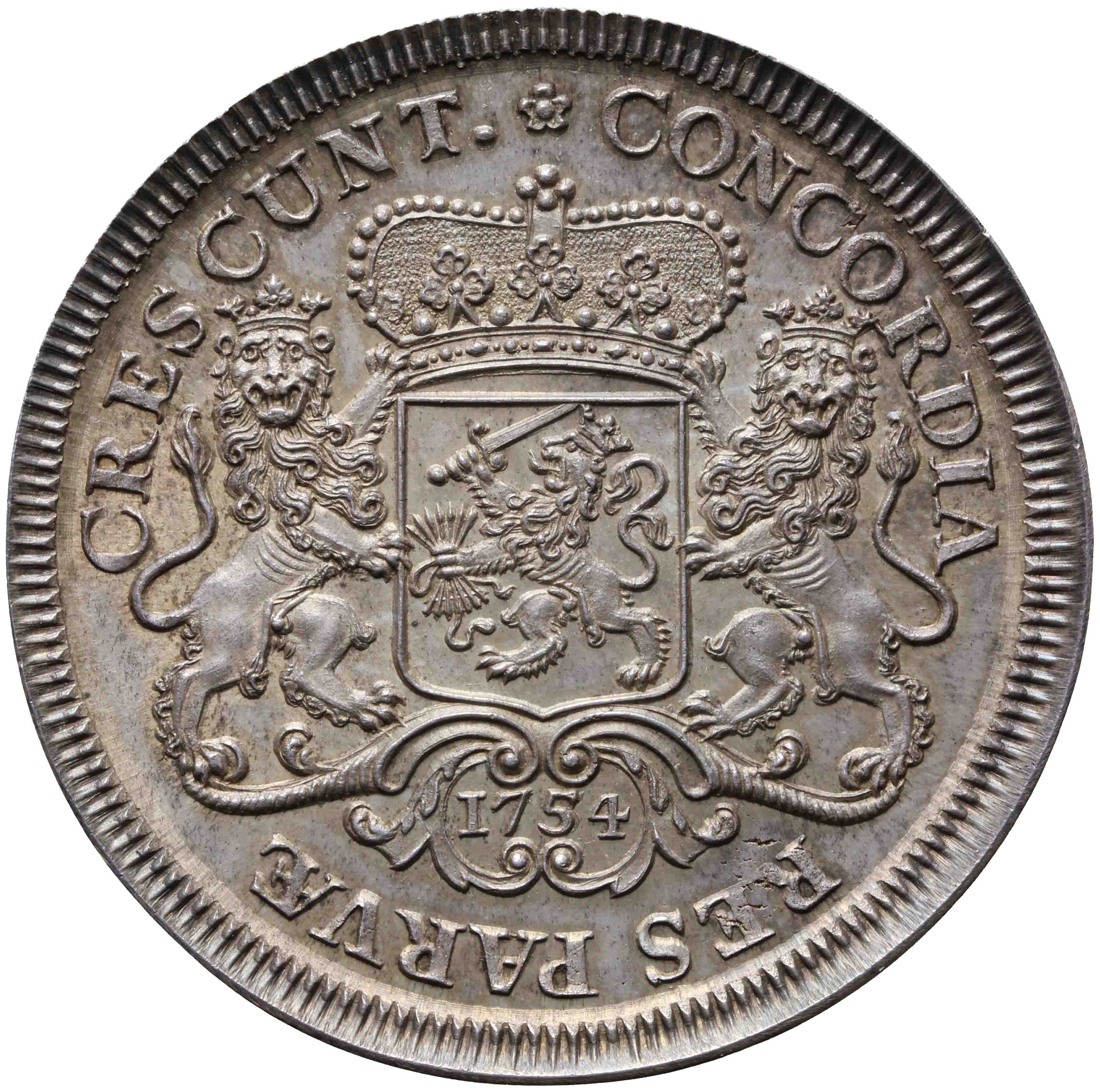 Afbeelding van de keerzijde. zilveren rijder of dukaton. Inventarisnummer:DNB-06169