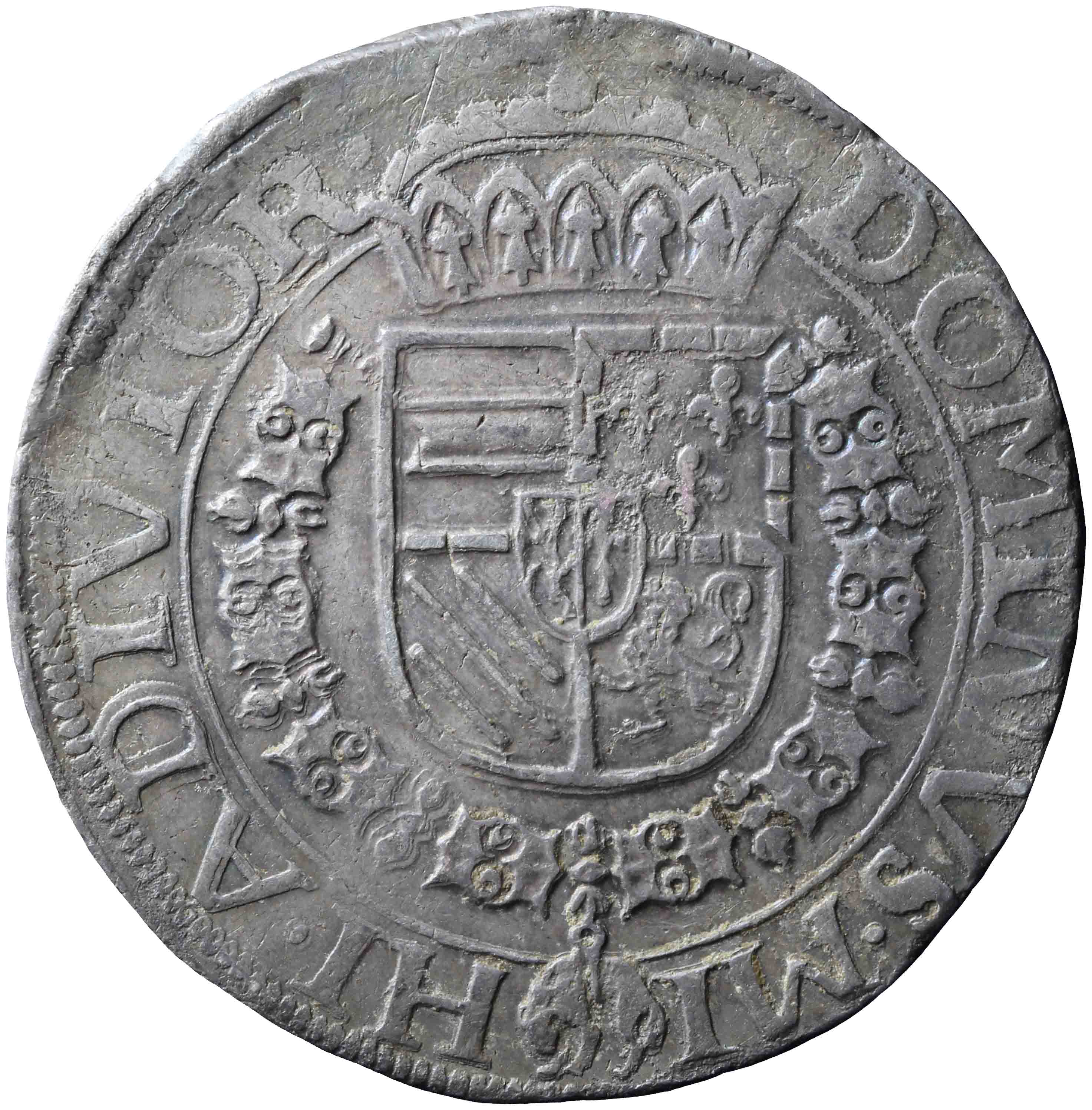 Afbeelding van de voorzijde. Bourgondische kruisdaalder of rijksdaalder. Inventarisnummer:DNB-06838