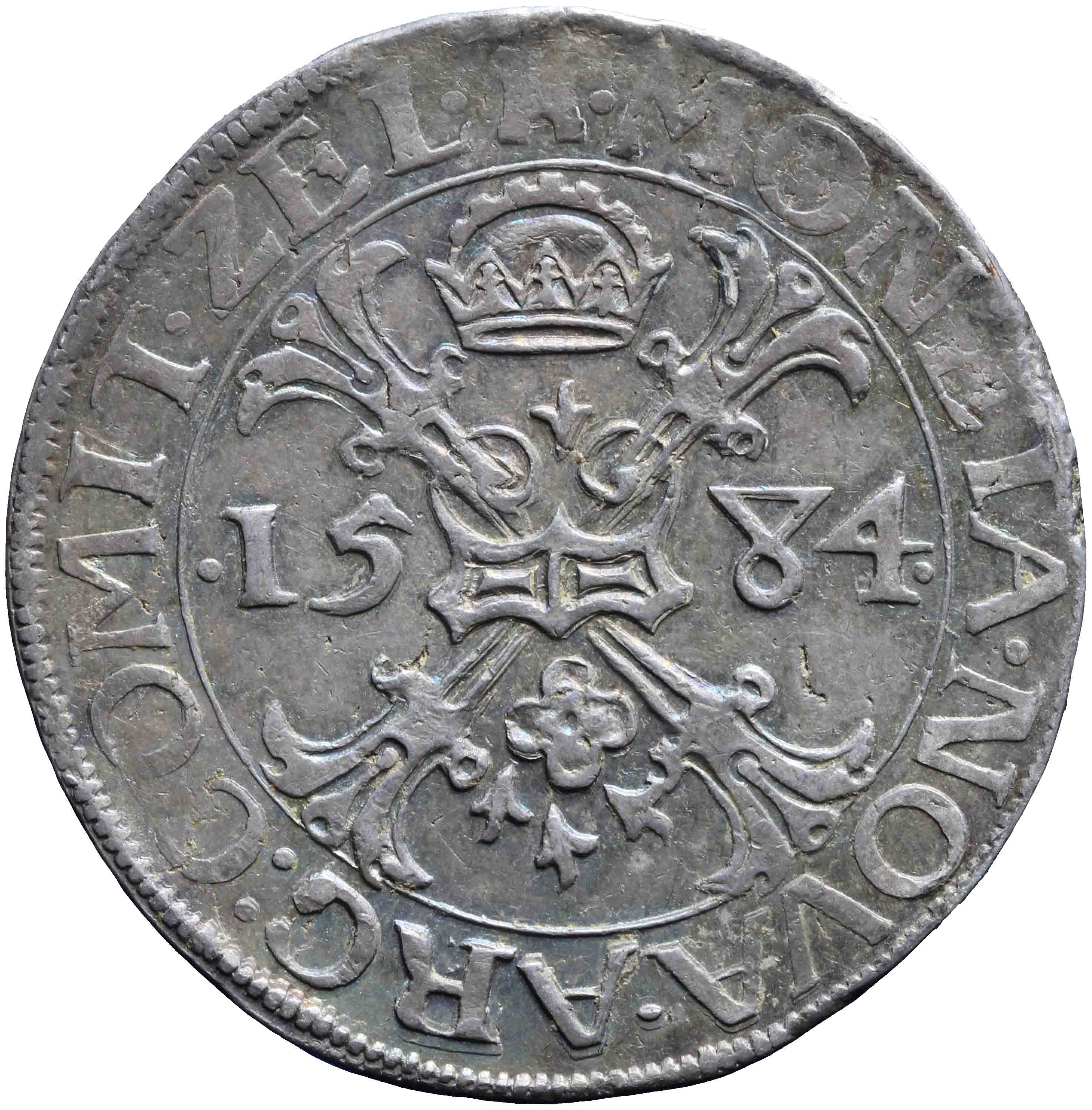 Afbeelding van de keerzijde. Bourgondische kruisdaalder of rijksdaalder. Inventarisnummer:DNB-06838