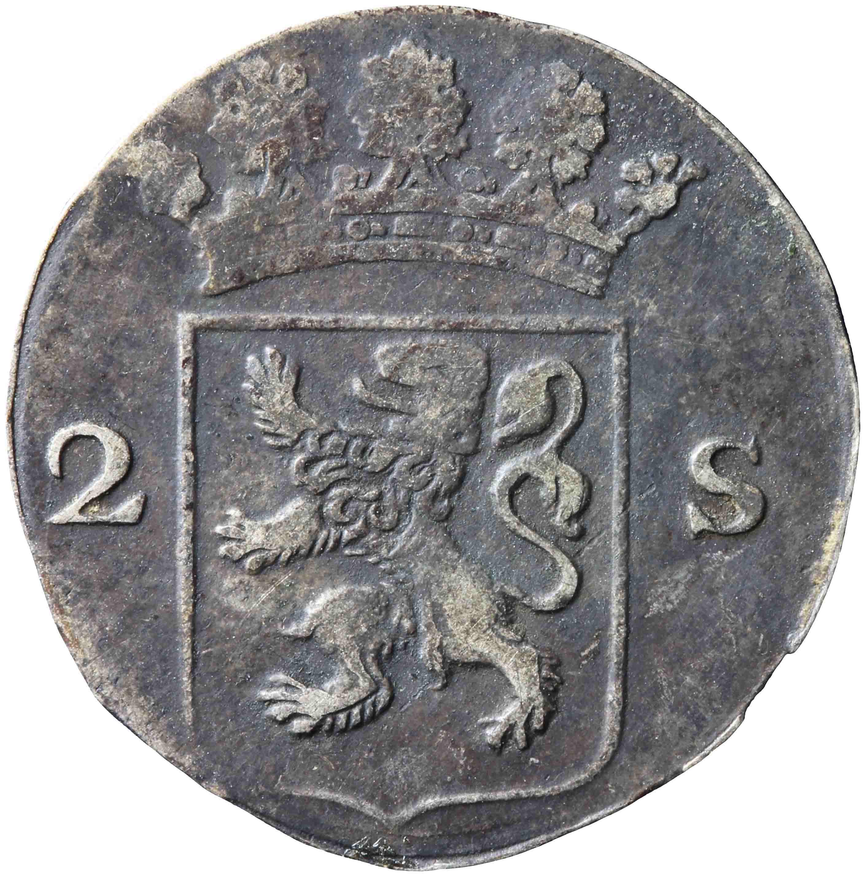 Afbeelding van de voorzijde. dubbele wapenstuiver. Inventarisnummer:DNB-09696