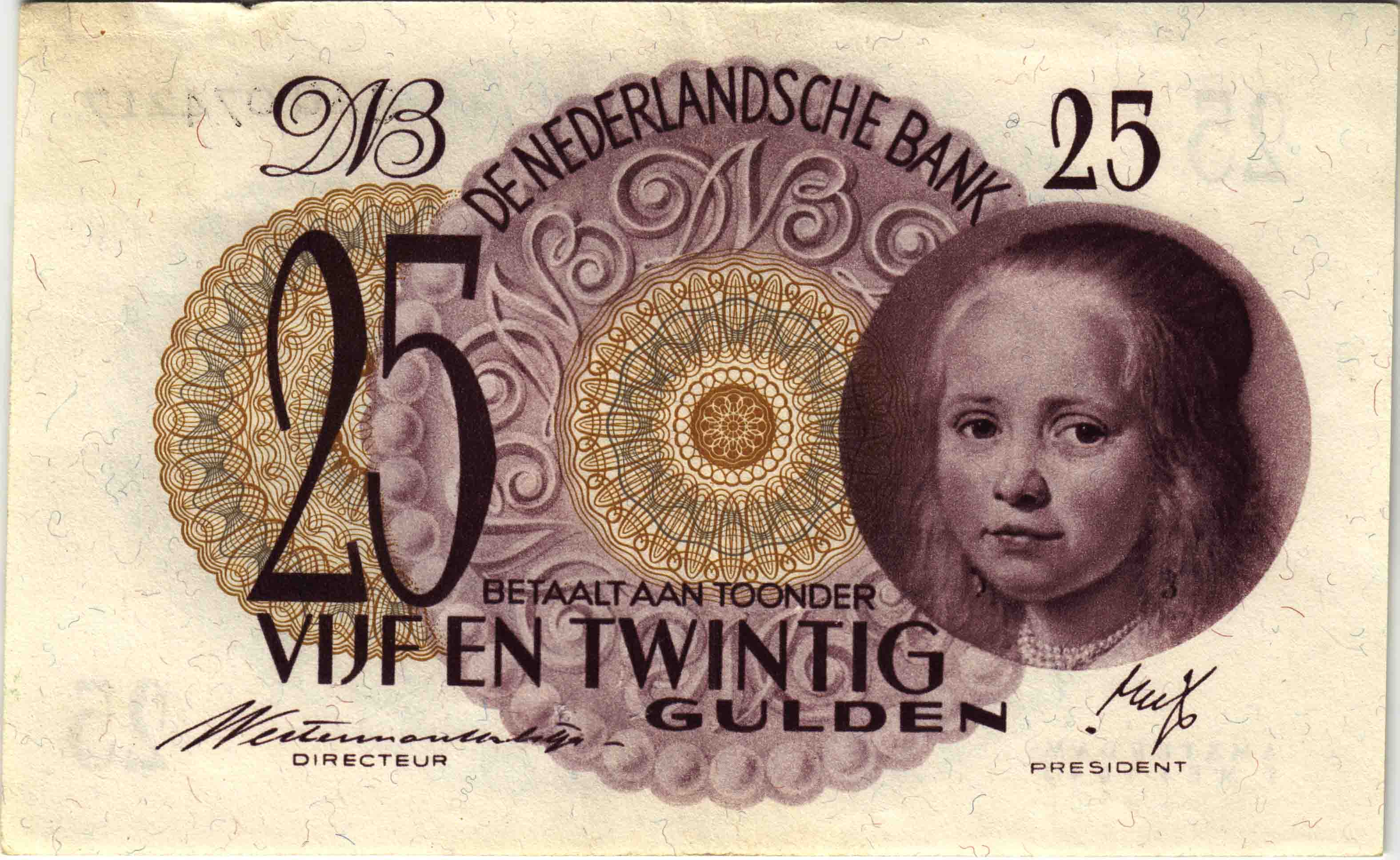 Afbeelding van de voorzijde. vijfentwintig gulden. Inventarisnummer:DNB-30587
