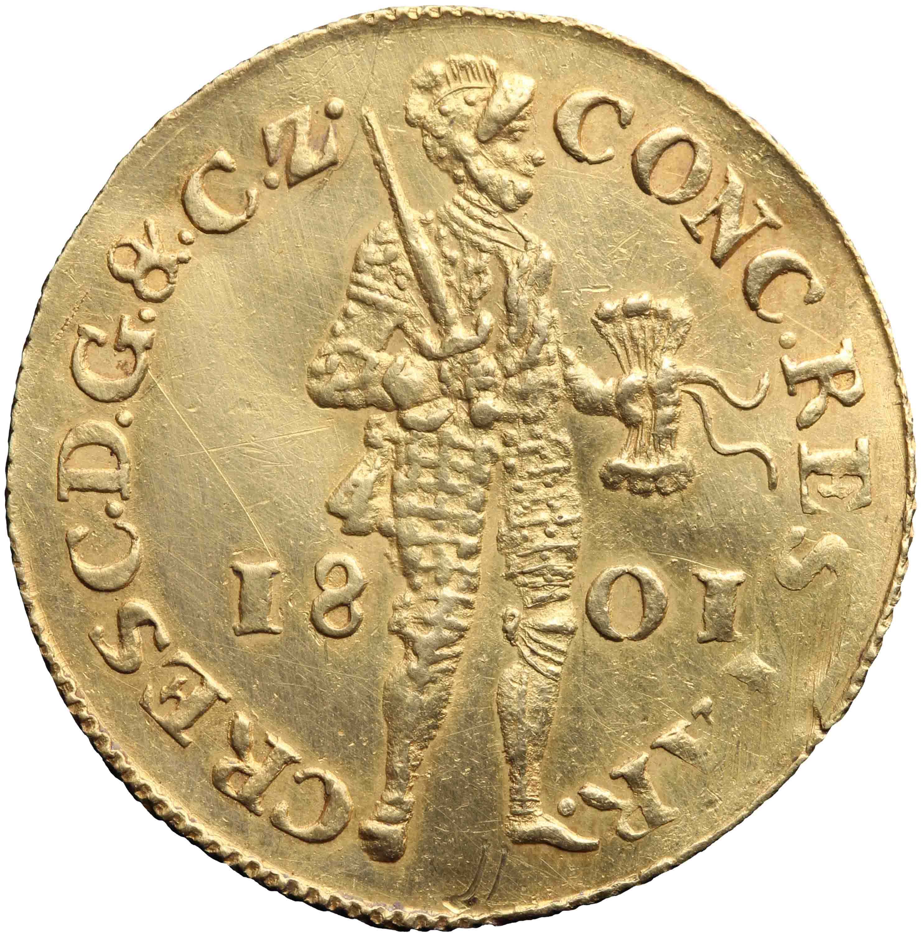 Afbeelding van de voorzijde. gouden dukaat. Inventarisnummer:DNB-31609