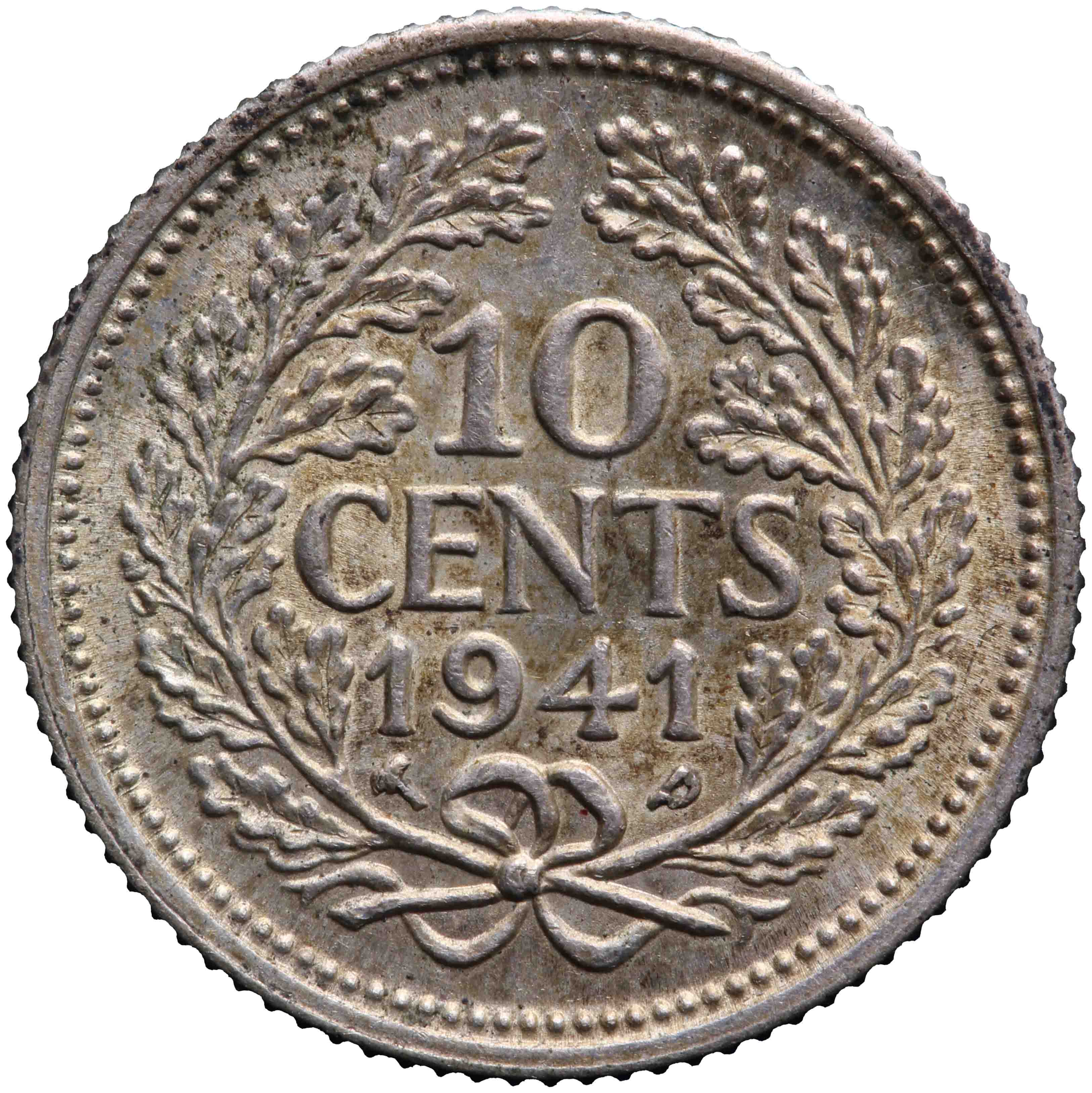 Afbeelding van de keerzijde. tien cent. Inventarisnummer:DNB-33174