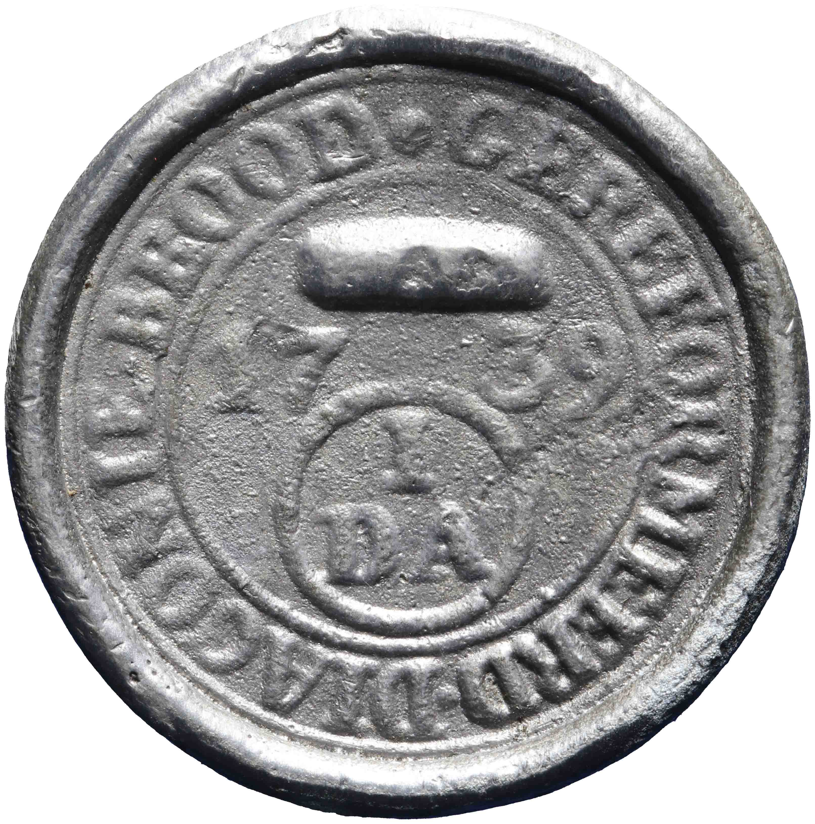Afbeelding van de voorzijde. broodloodje. Inventarisnummer:GP-00437
