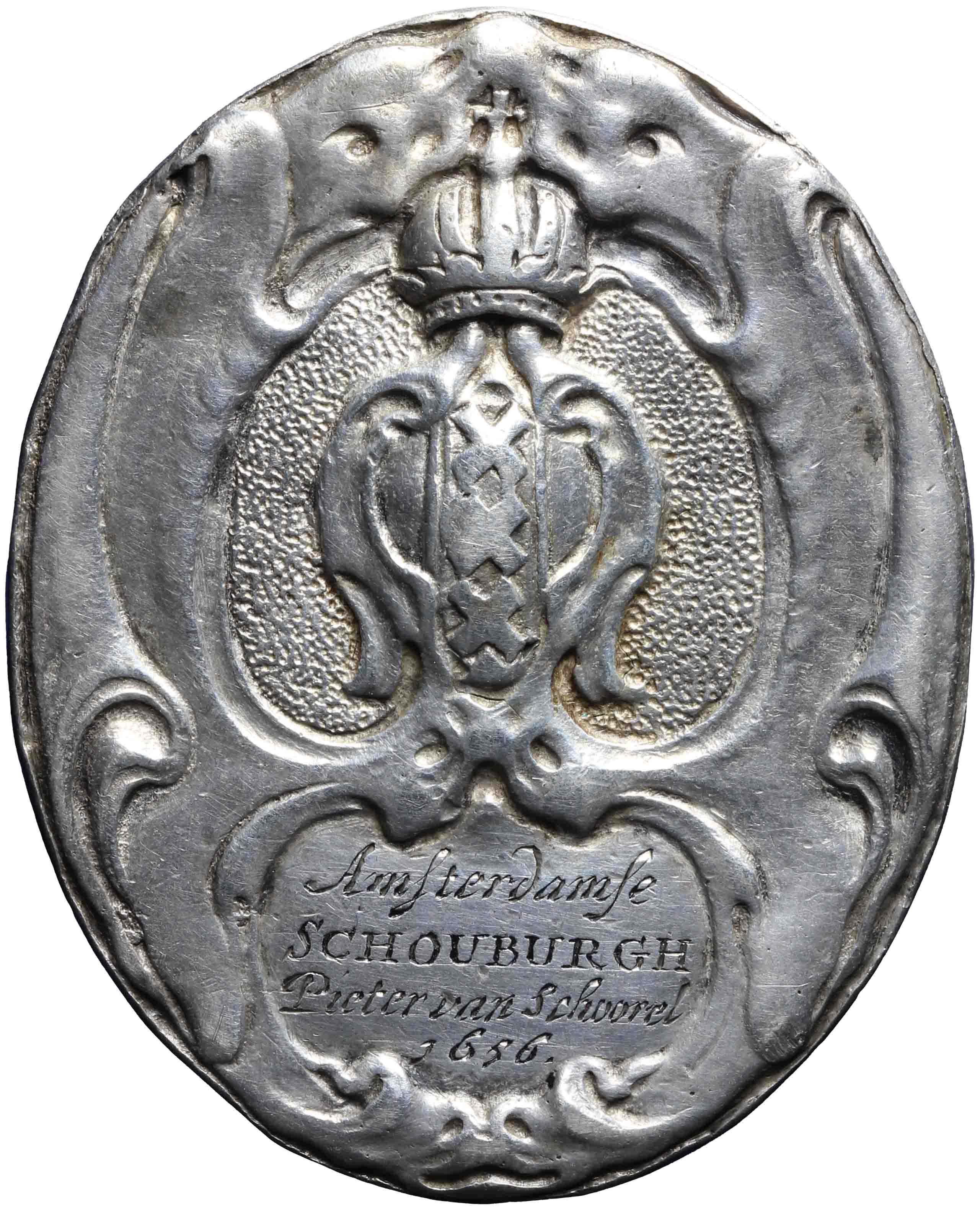 Image of the reverse. Amsterdam: toegangspenning tot de schouwburg t.n.v. Pieter van Schoorel. Inventory number:GP-00458