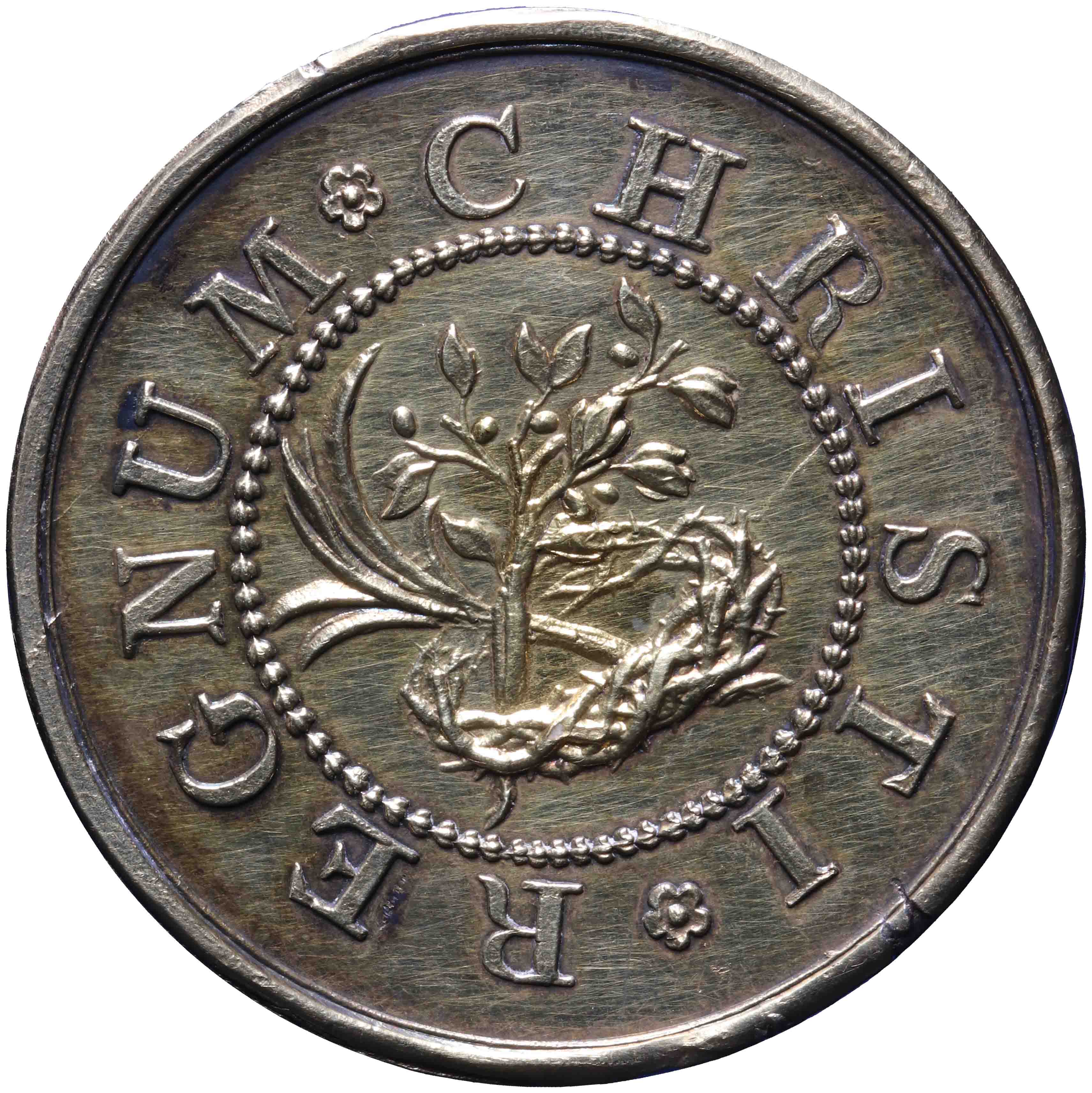 Afbeelding van de keerzijde. avondmaalsloodje. Inventarisnummer:GP-00589