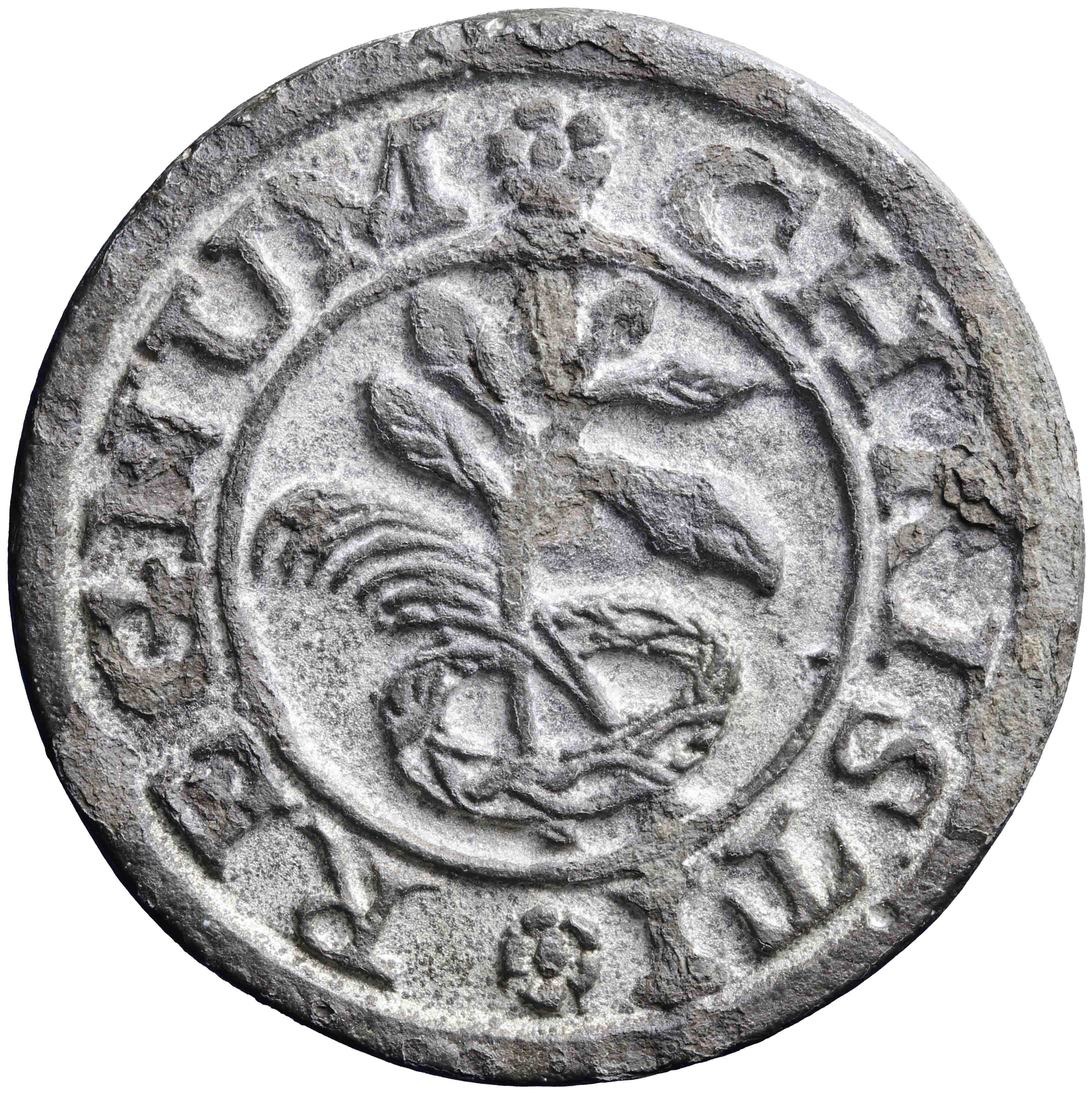 Afbeelding van de keerzijde. avondmaalsloodje. Inventarisnummer:GP-00590