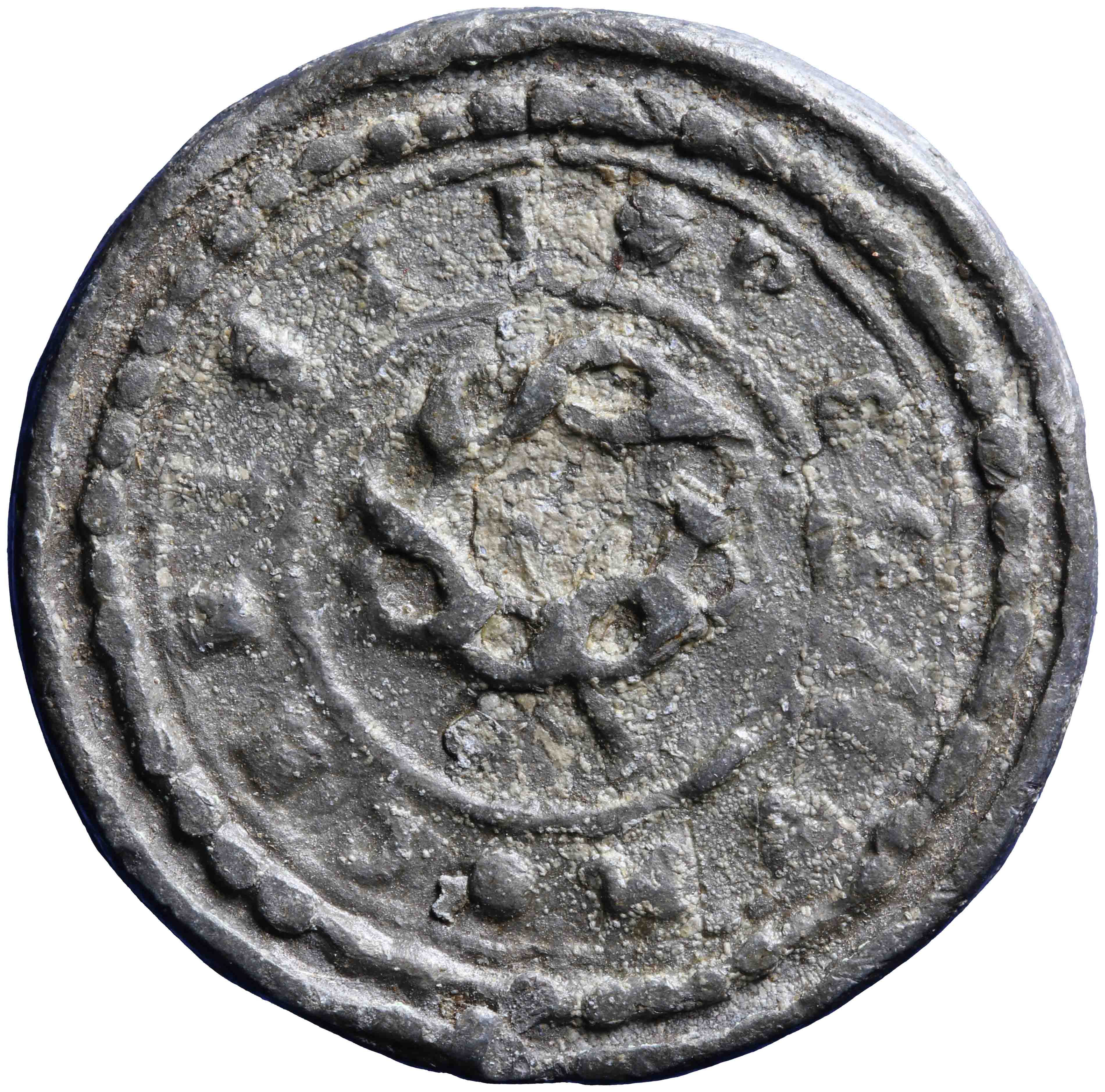 Afbeelding van de voorzijde. avondmaalsloodje. Inventarisnummer:GP-00592