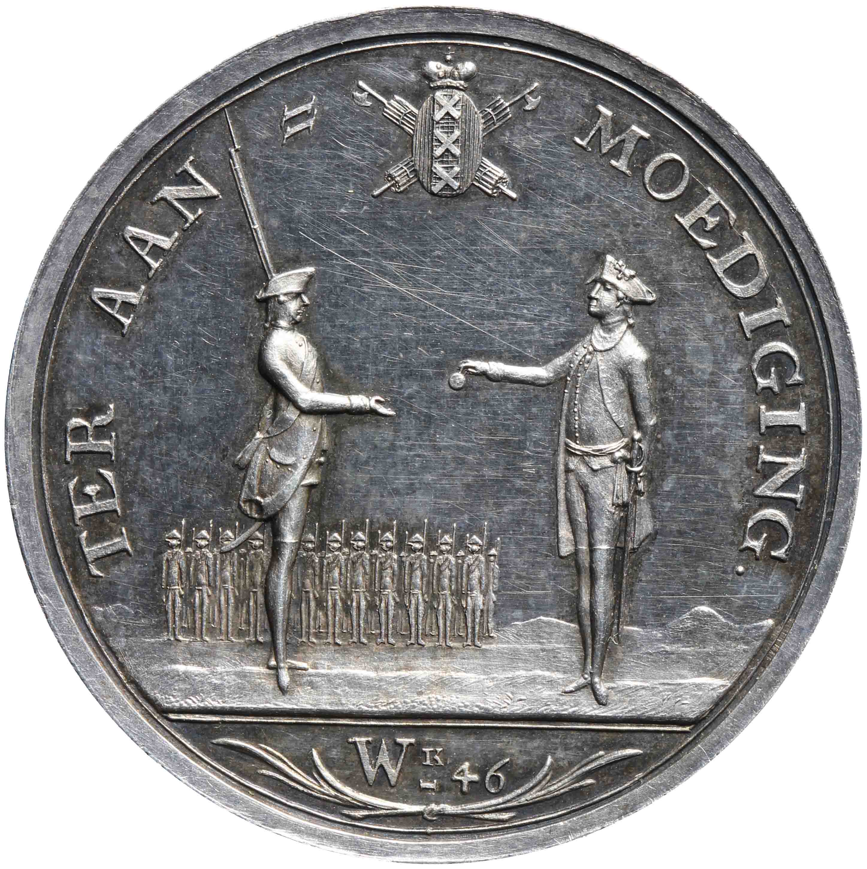 Image of the obverse. Kapitein mr. J.A. de Roth ter aanmoediging tot wapenoefening aan zijn gehele compagnie. Inventory number:GP-01229