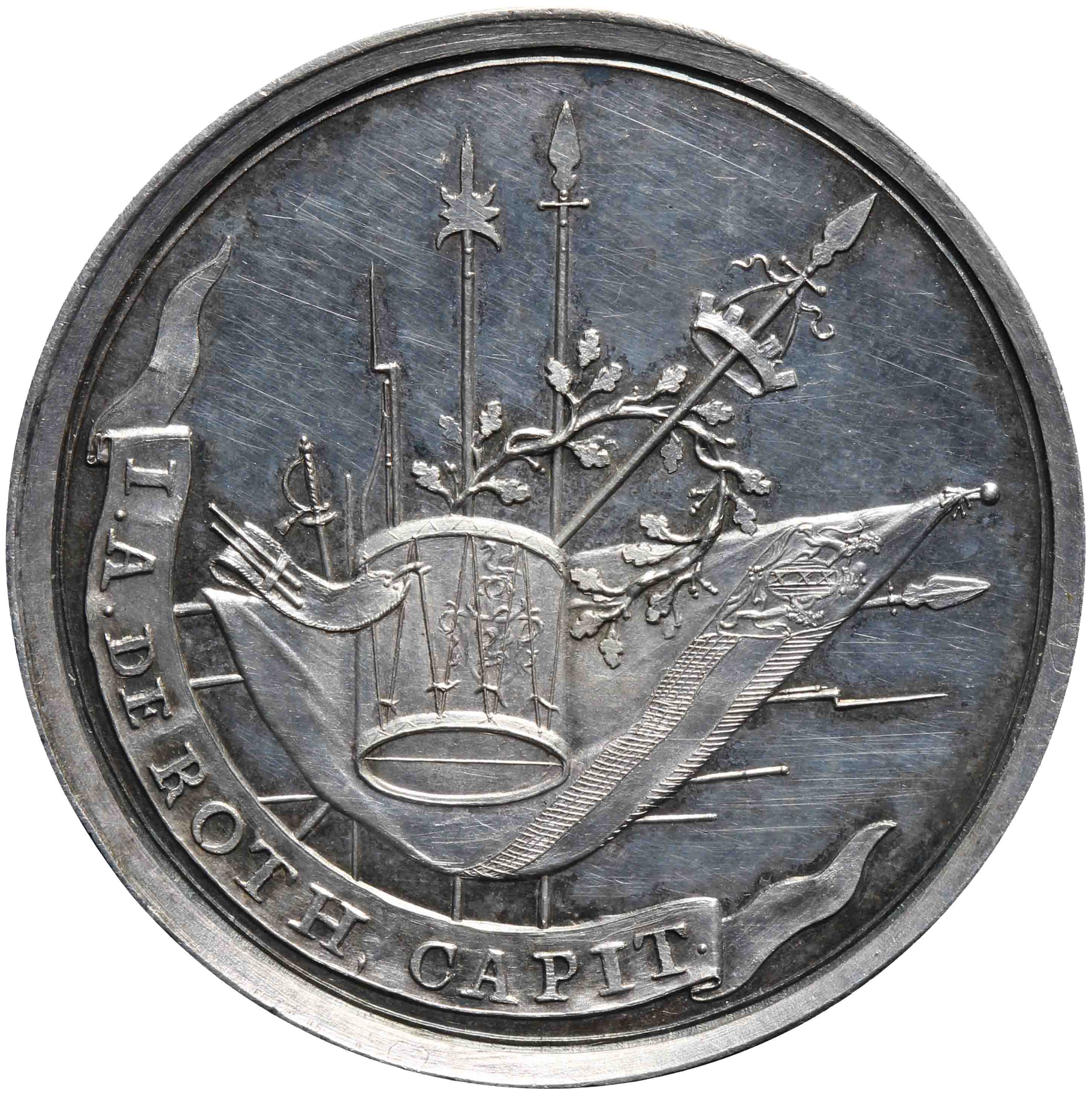 Image of the reverse. Kapitein mr. J.A. de Roth ter aanmoediging tot wapenoefening aan zijn gehele compagnie. Inventory number:GP-01229