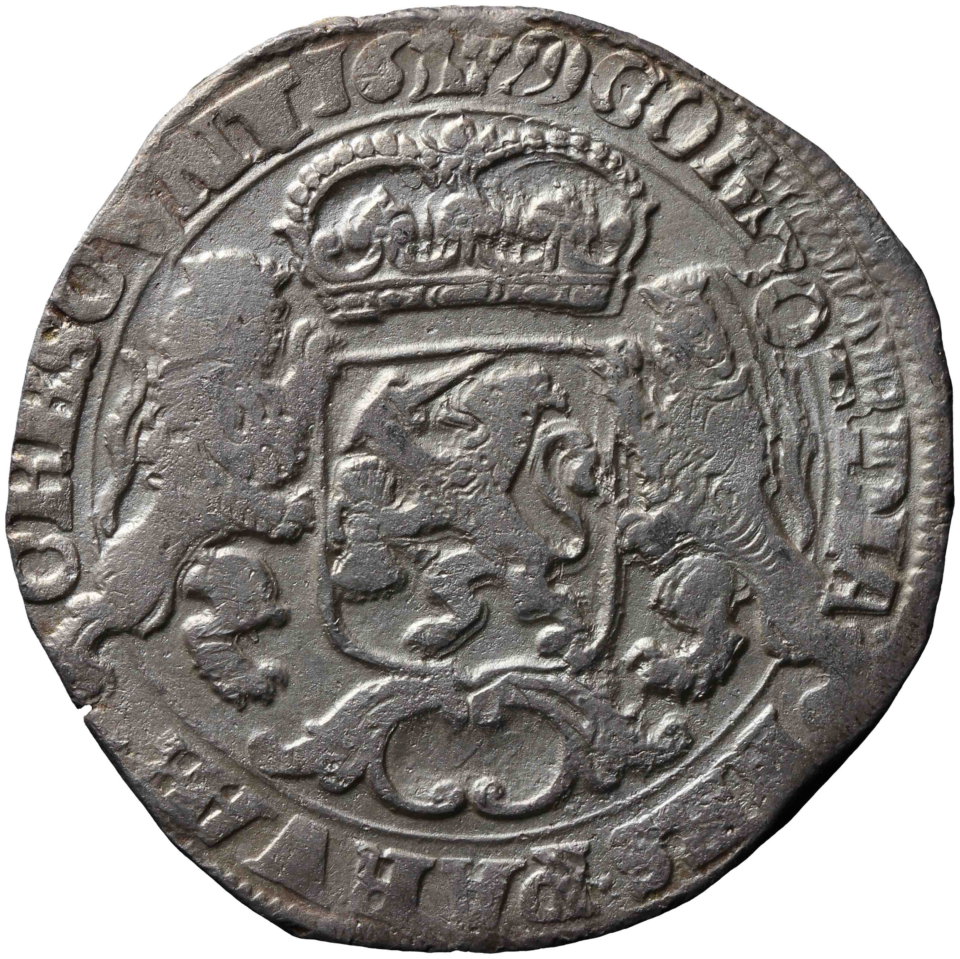 Afbeelding van de keerzijde. zilveren rijder of dukaton. Inventarisnummer:HNM-00253