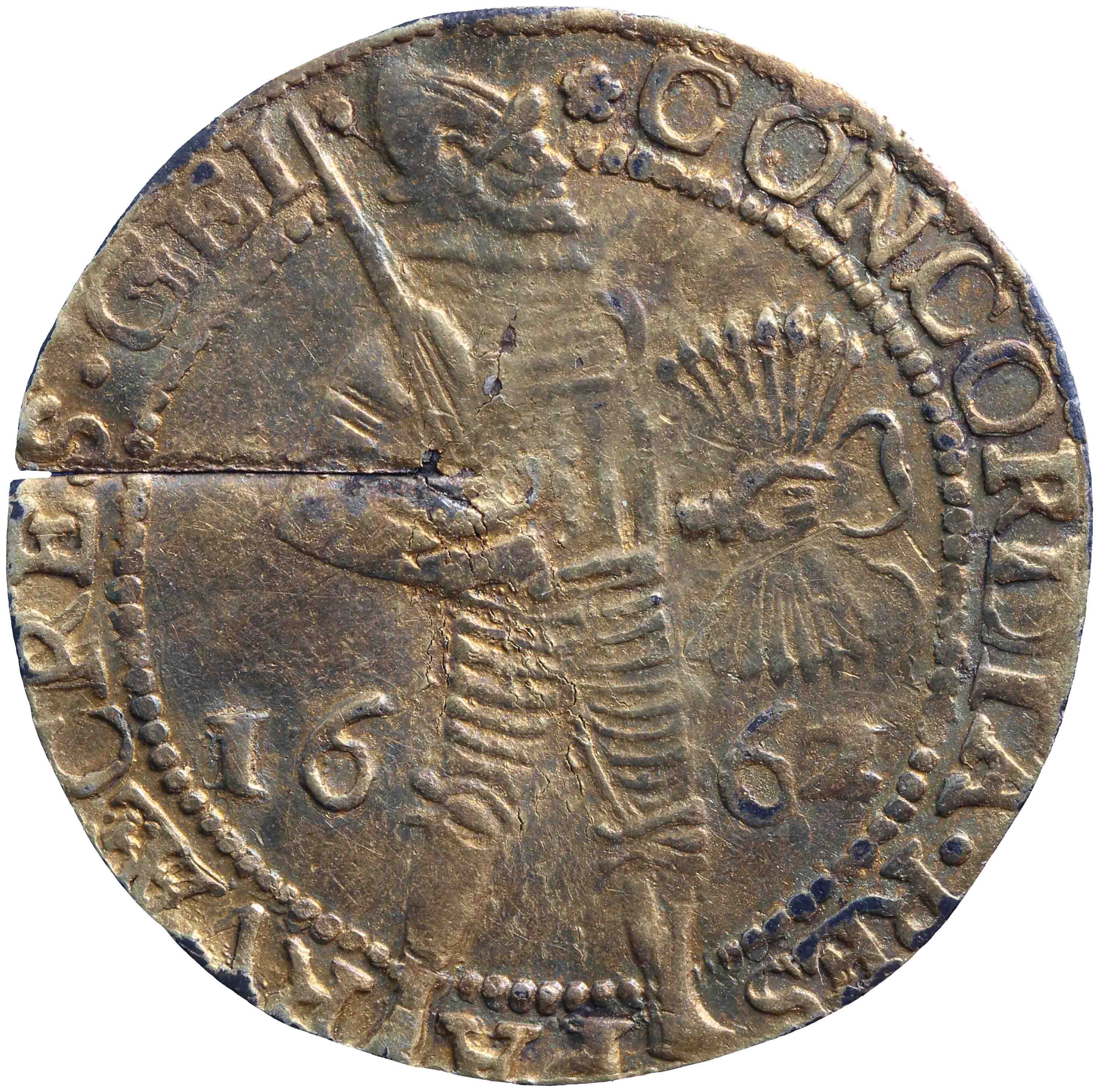 Afbeelding van de voorzijde. dubbele gouden dukaat. Inventarisnummer:HNM-01149