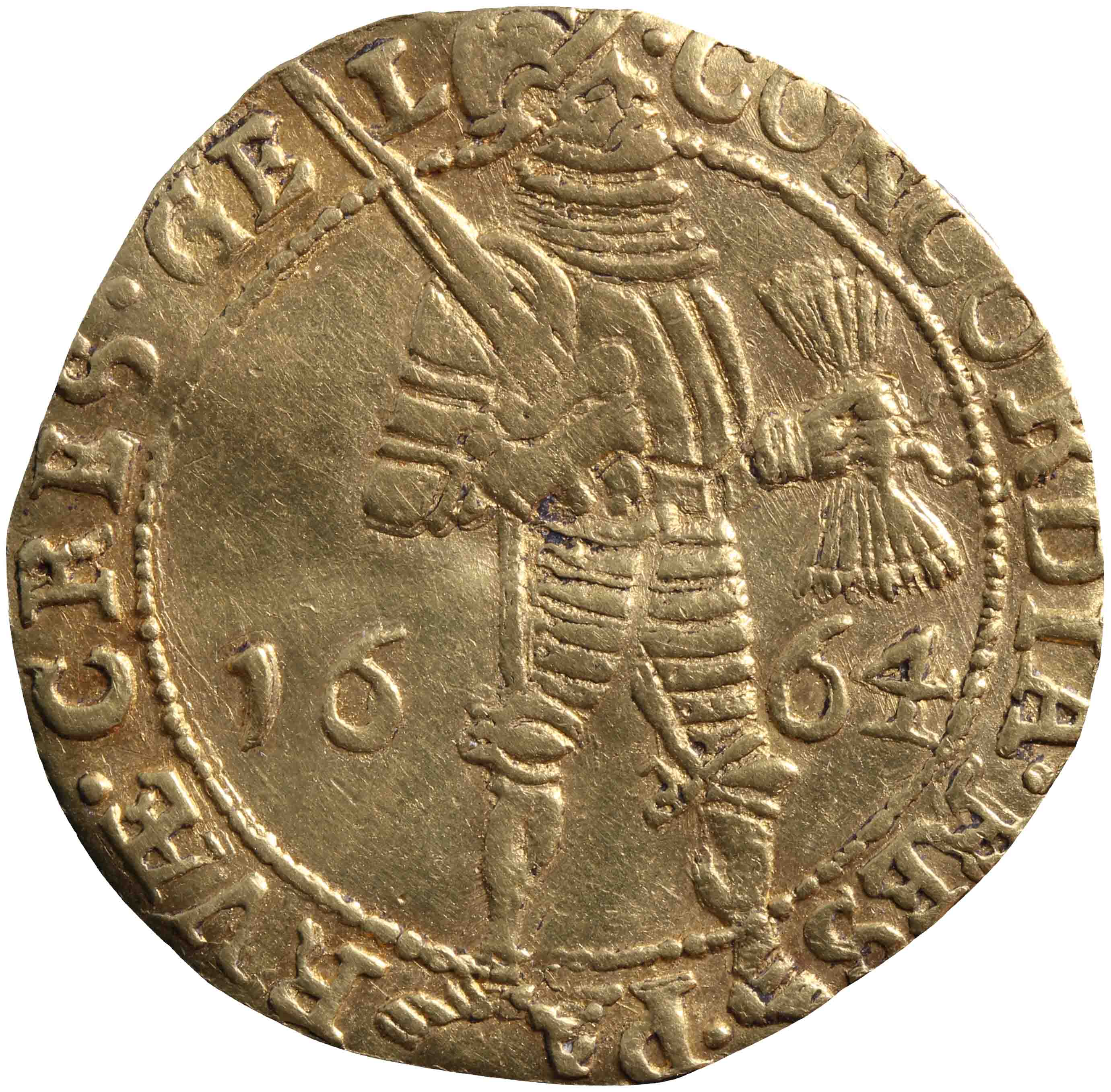 Afbeelding van de voorzijde. dubbele gouden dukaat. Inventarisnummer:HNM-01150