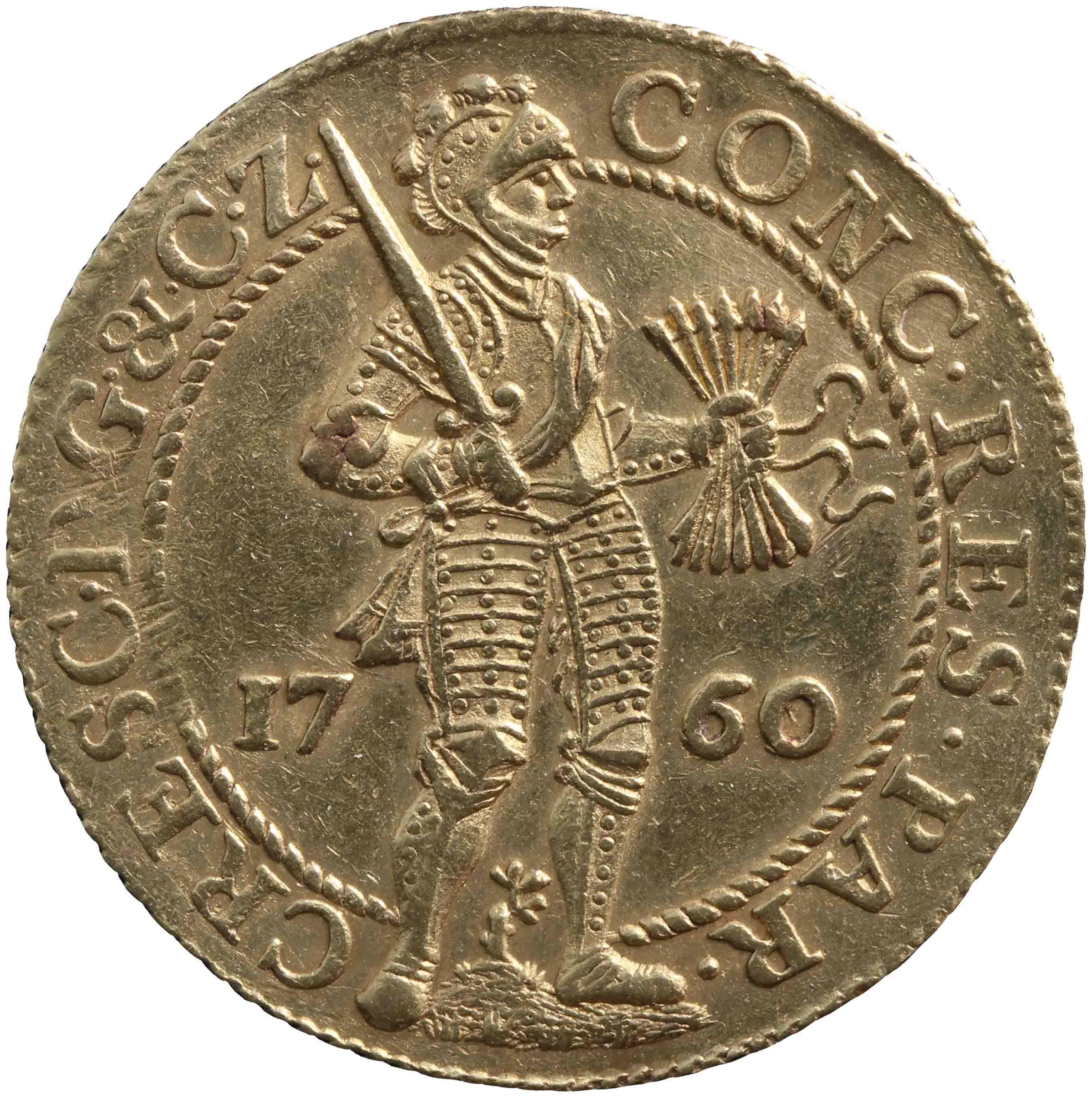 Afbeelding van de voorzijde. dubbele gouden dukaat. Inventarisnummer:HNM-01151