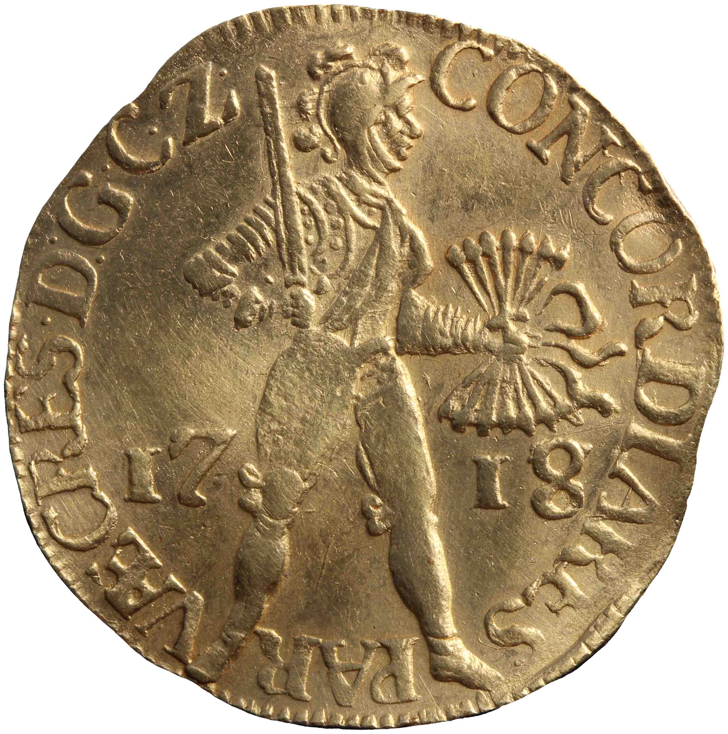 Afbeelding van de voorzijde. gouden dukaat. Inventarisnummer:HNM-01169