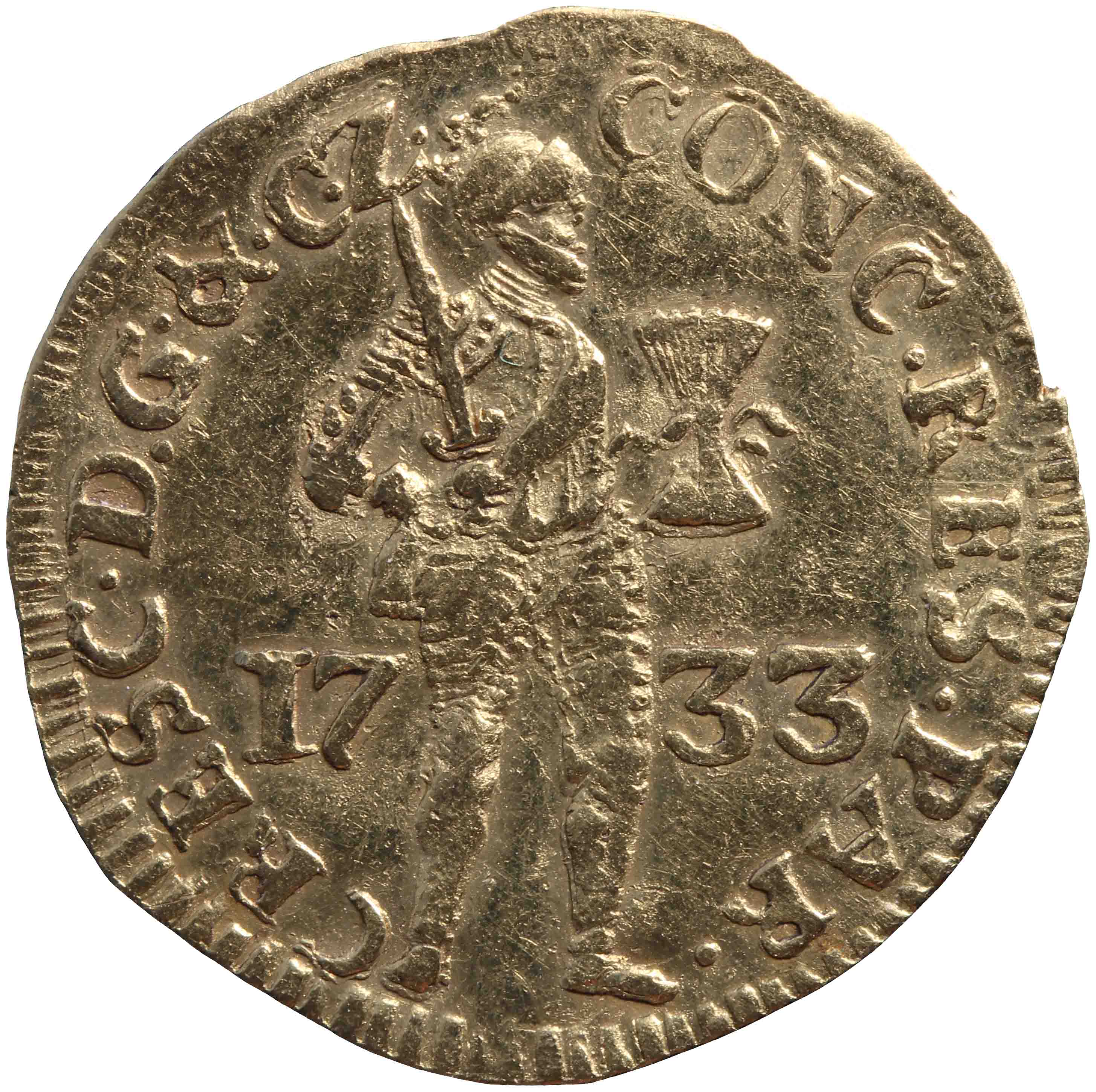 Afbeelding van de voorzijde. gouden dukaat. Inventarisnummer:HNM-01170