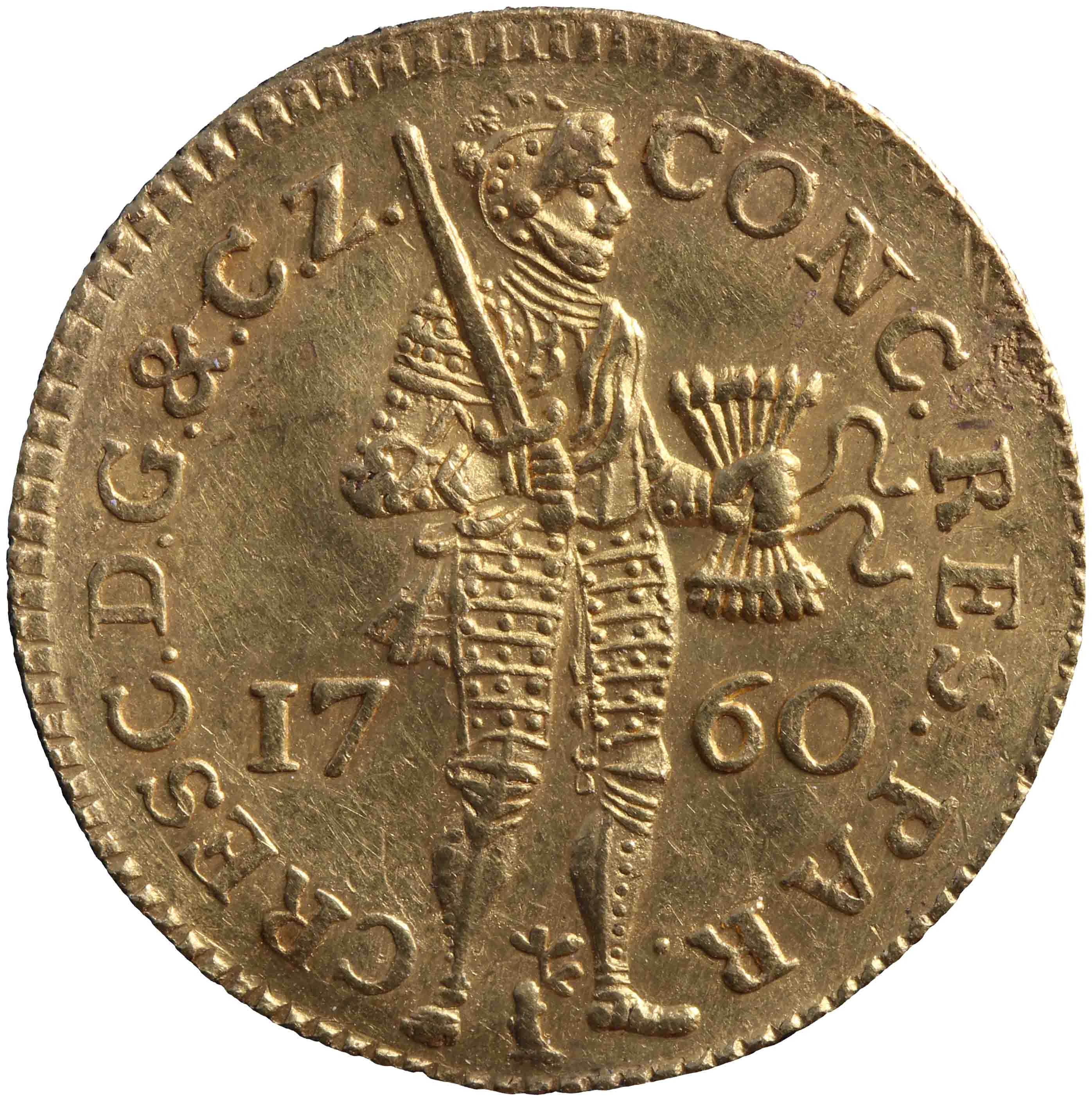 Afbeelding van de voorzijde. gouden dukaat. Inventarisnummer:HNM-01173