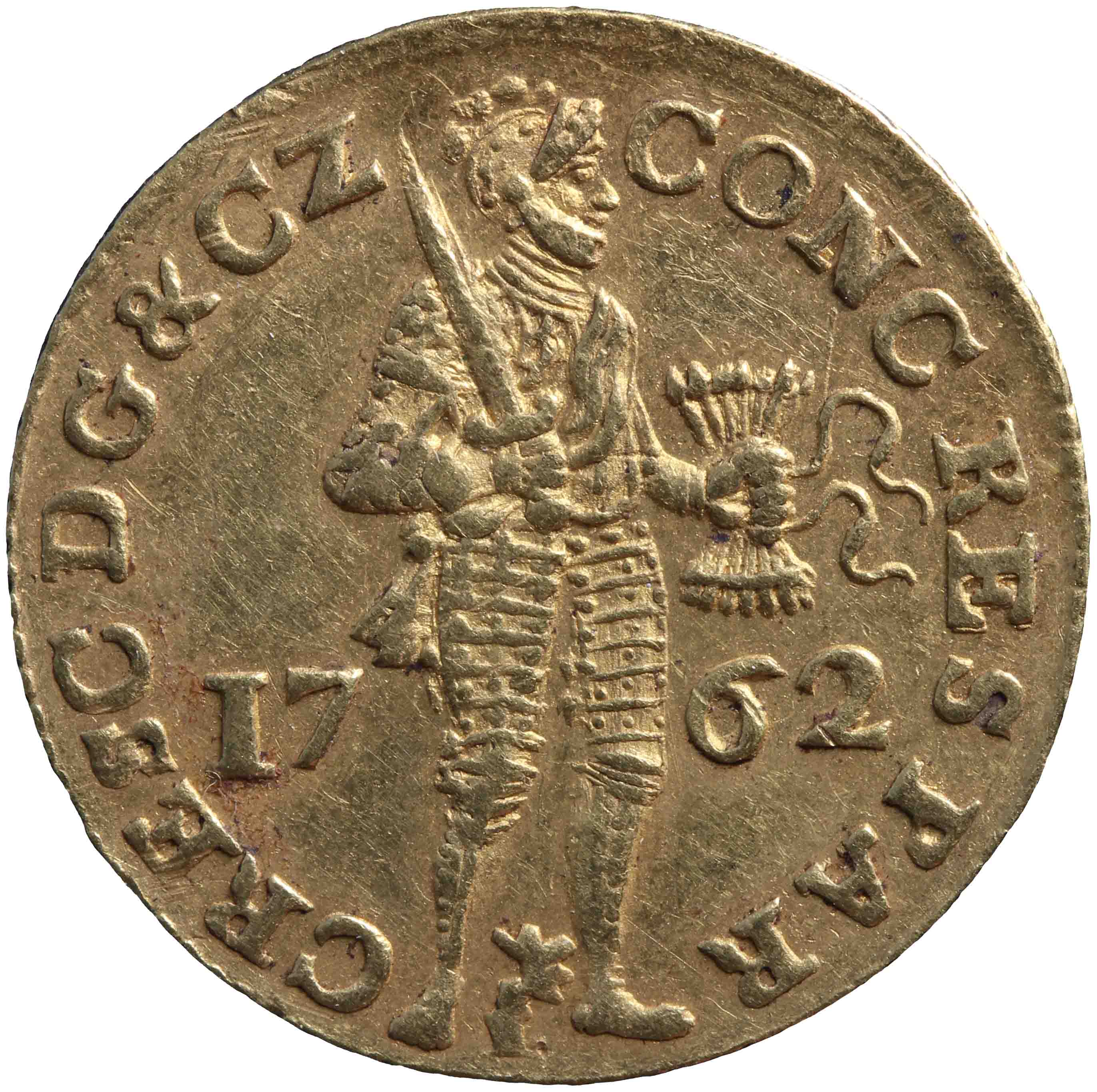 Afbeelding van de voorzijde. gouden dukaat. Inventarisnummer:HNM-01175