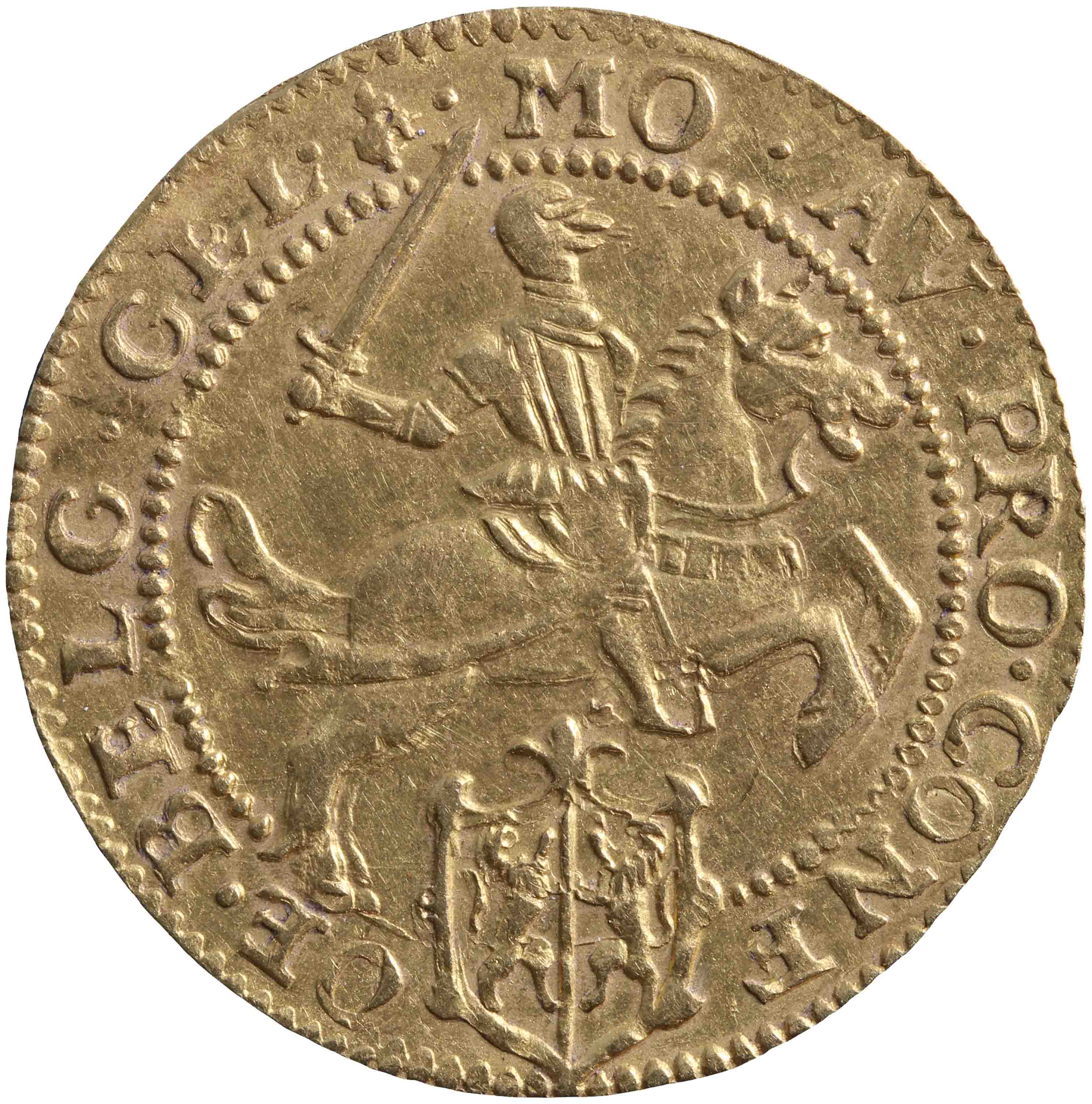 Afbeelding van de voorzijde. halve grote gouden rijder. Inventarisnummer:HNM-01186