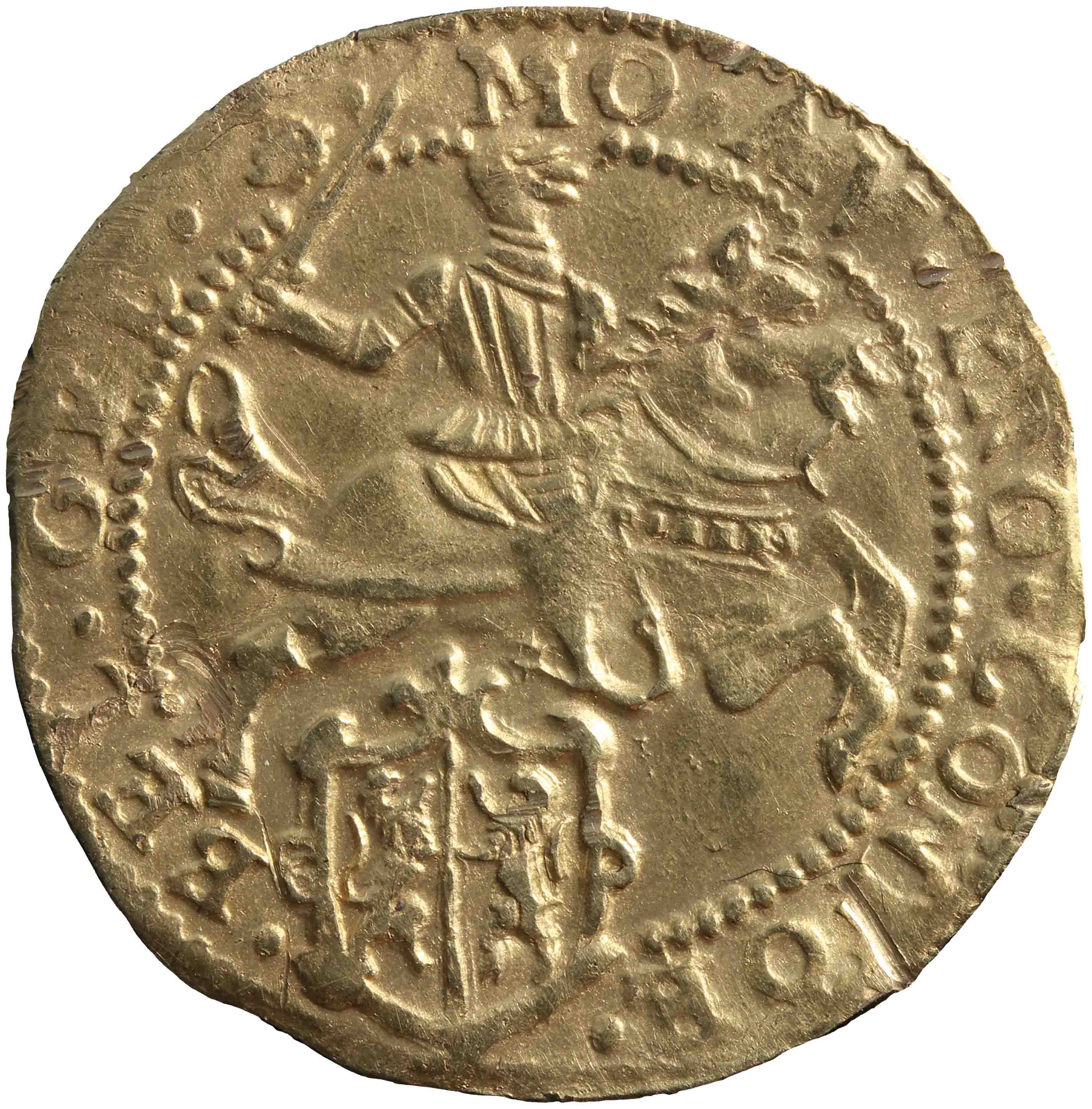 Afbeelding van de voorzijde. halve grote gouden rijder. Inventarisnummer:HNM-01189