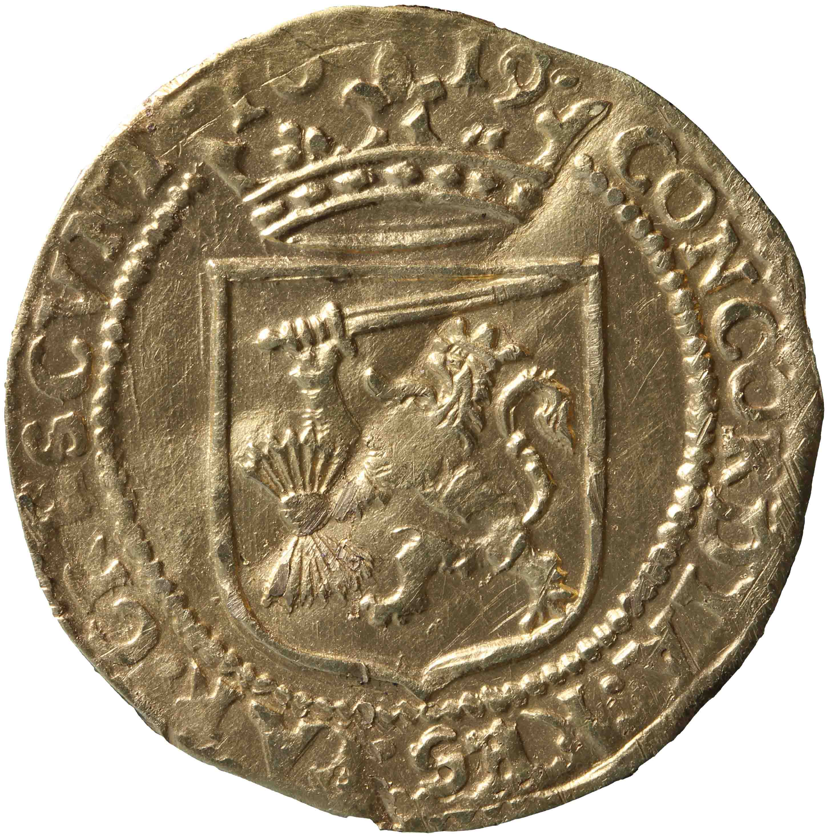 Afbeelding van de keerzijde. halve grote gouden rijder. Inventarisnummer:HNM-01189