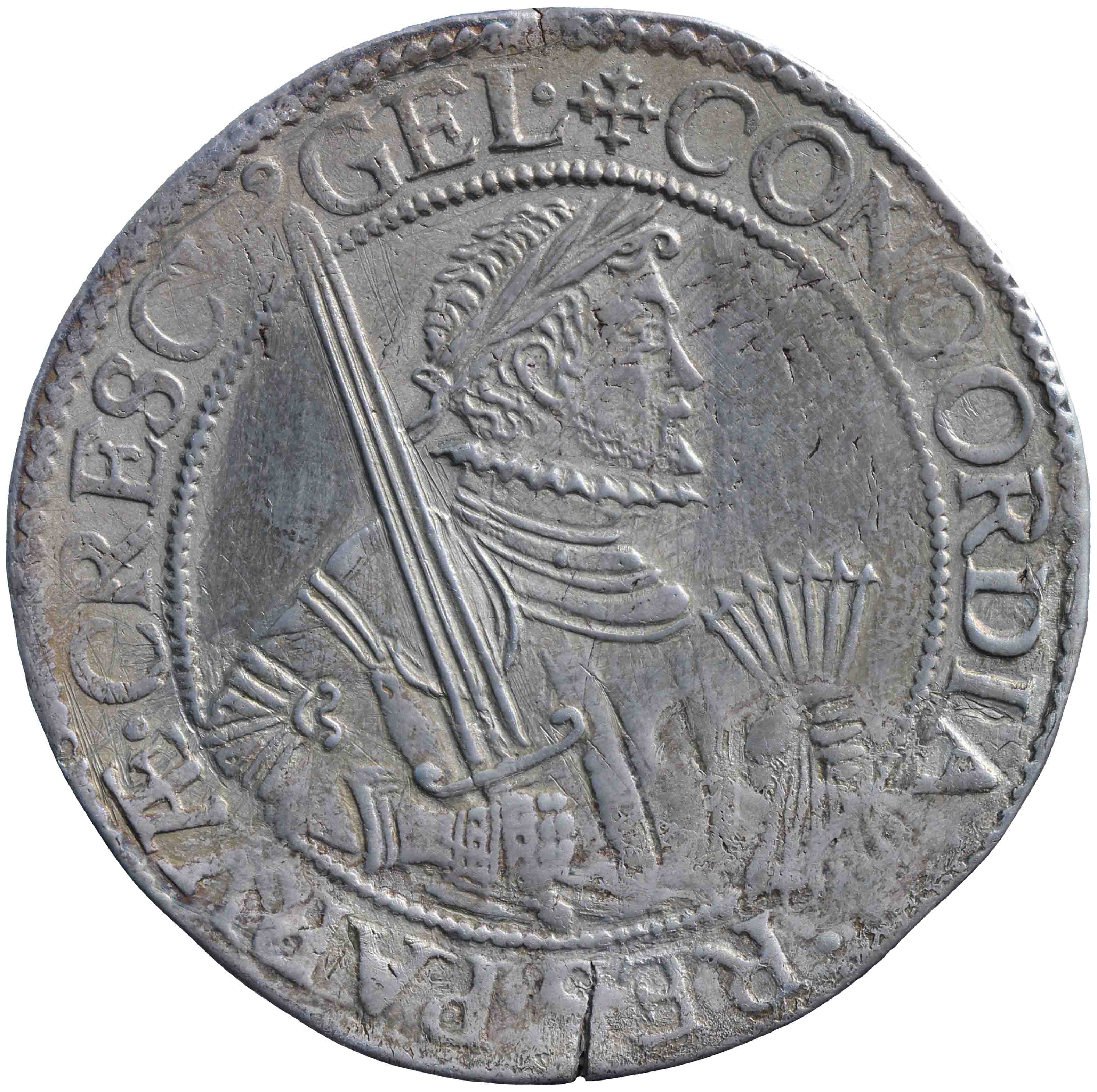 Afbeelding van de voorzijde. Nederlandse, unie of Leicester rijksdaalder. Inventarisnummer:HNM-01198